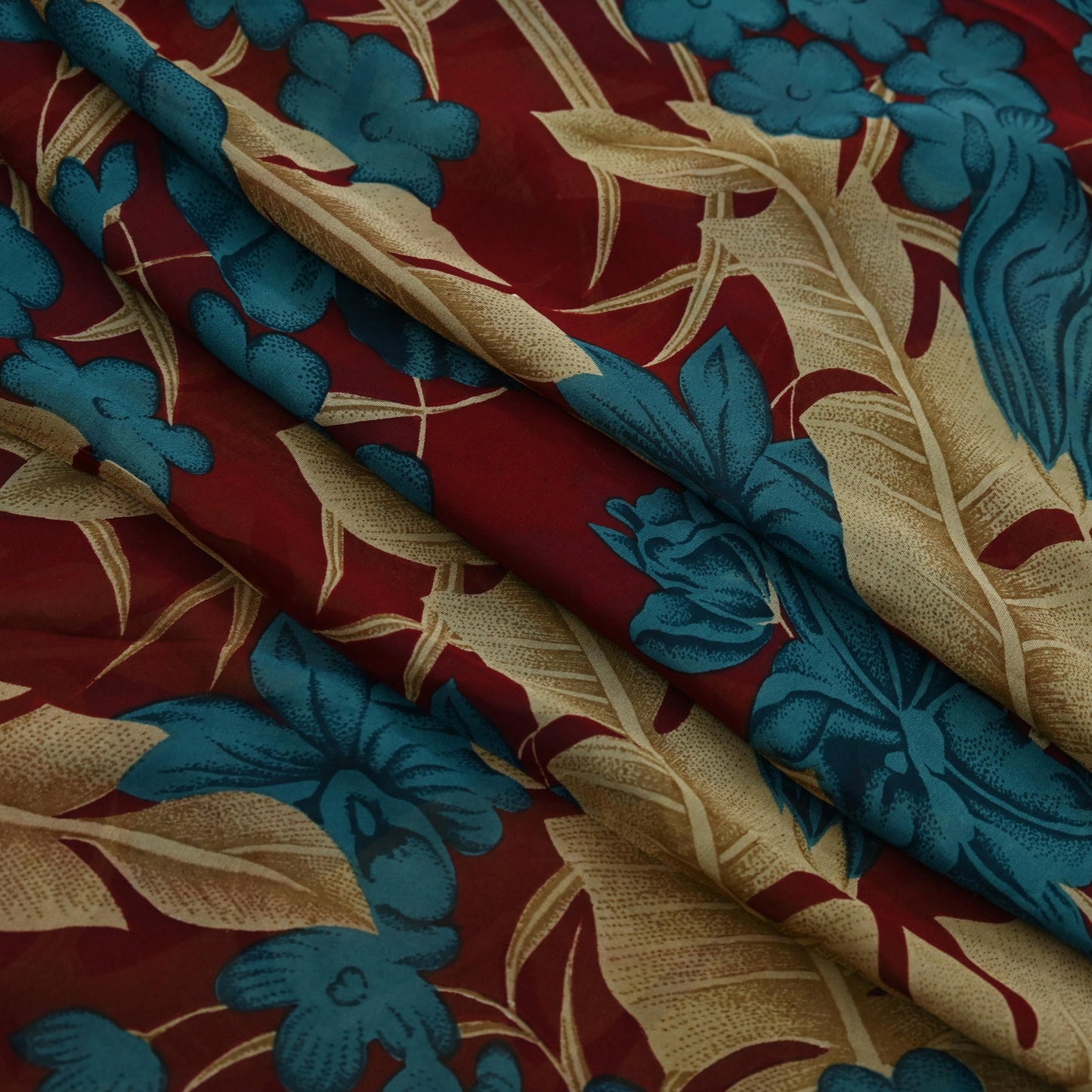 Women Vintage Sari Green & Maroon Pure Georgette Silk Printed Saree Craft Fabric Sewing 5Yard Soft Light Dress Making Floral