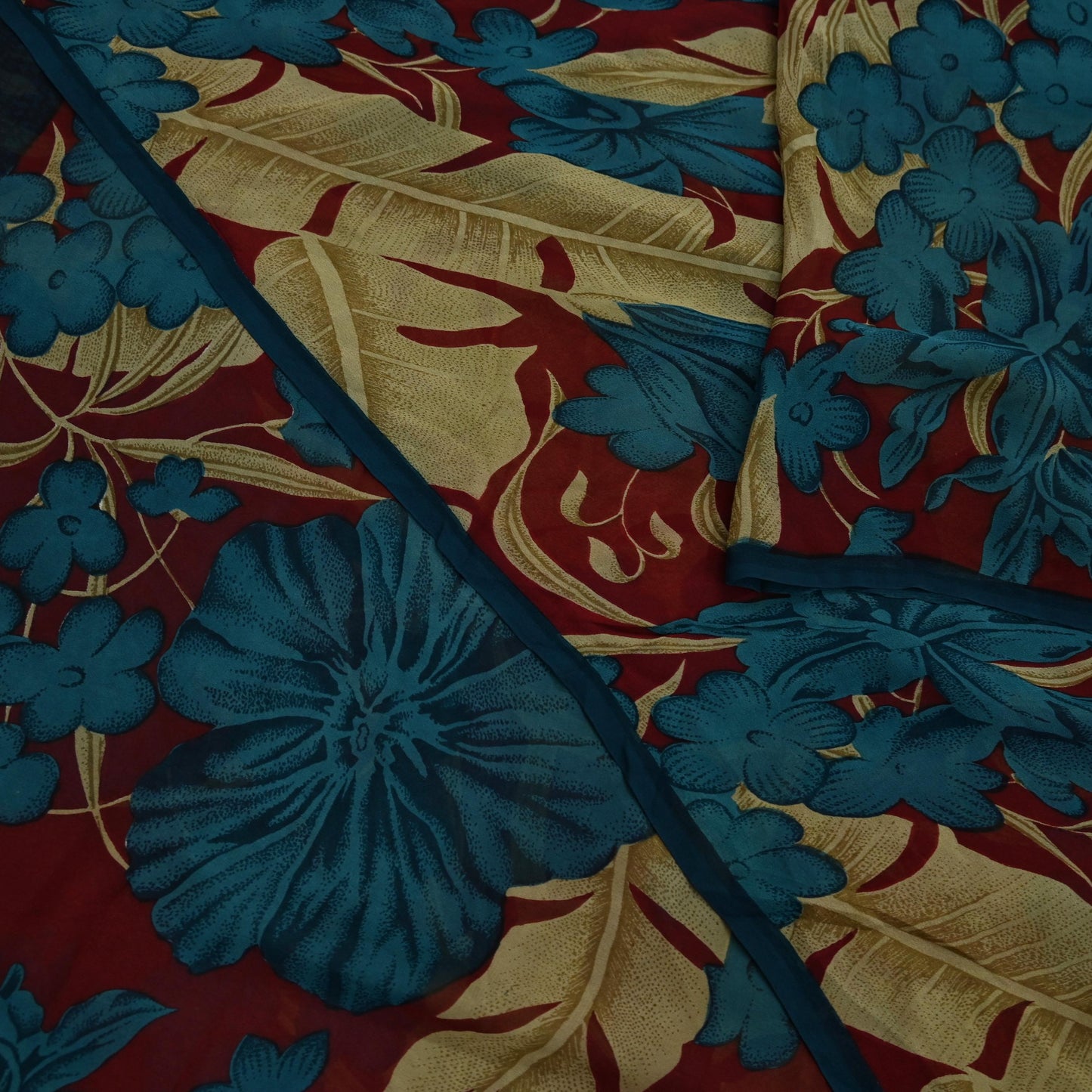 Women Vintage Sari Green & Maroon Pure Georgette Silk Printed Saree Craft Fabric Sewing 5Yard Soft Light Dress Making Floral