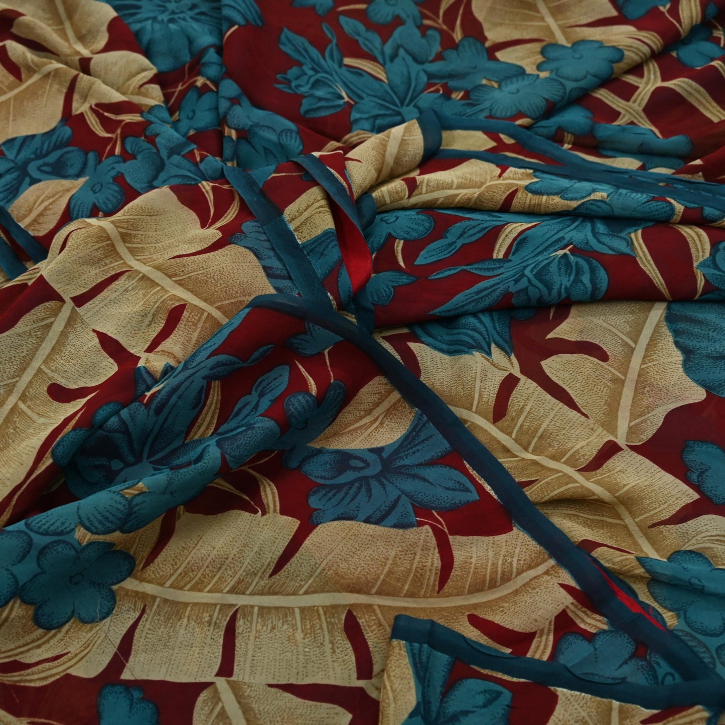 Women Vintage Sari Green & Maroon Pure Georgette Silk Printed Saree Craft Fabric Sewing 5Yard Soft Light Dress Making Floral