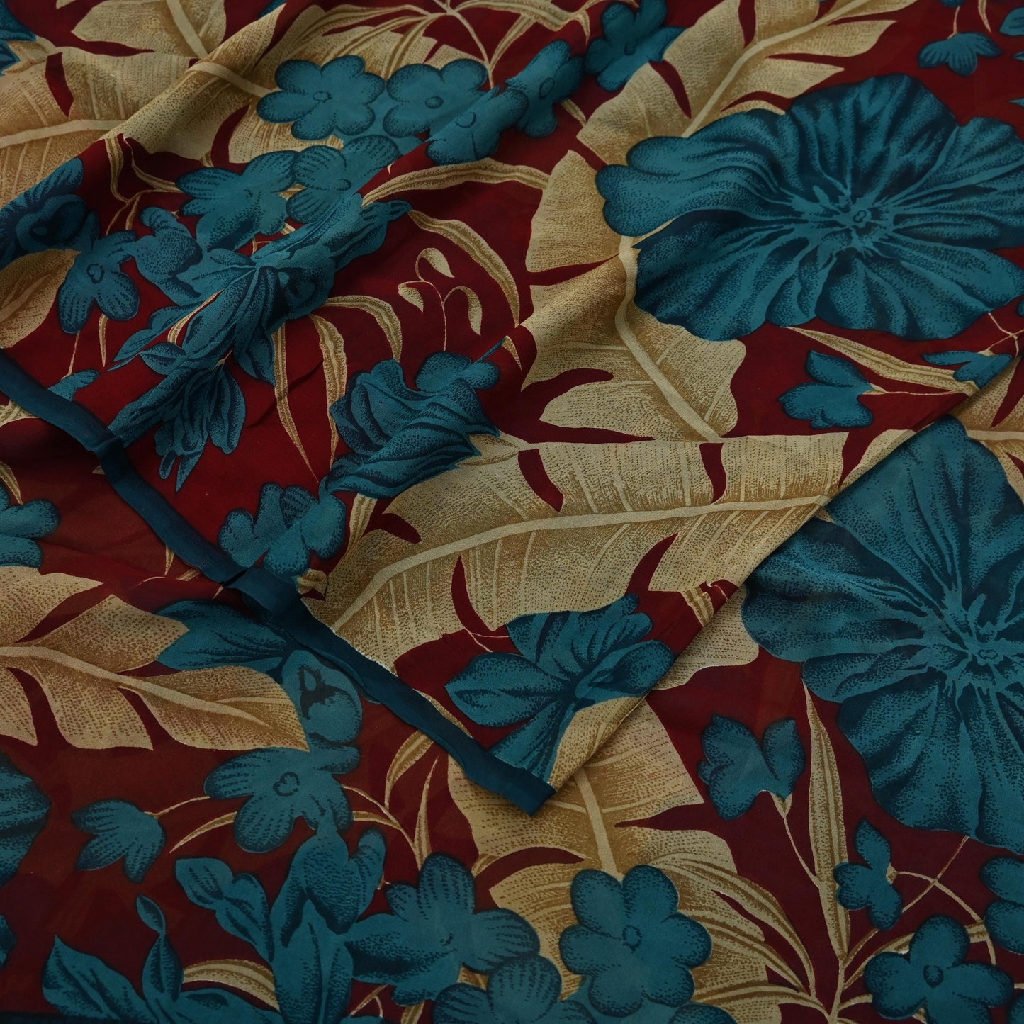 Women Vintage Sari Green & Maroon Pure Georgette Silk Printed Saree Craft Fabric Sewing 5Yard Soft Light Dress Making Floral