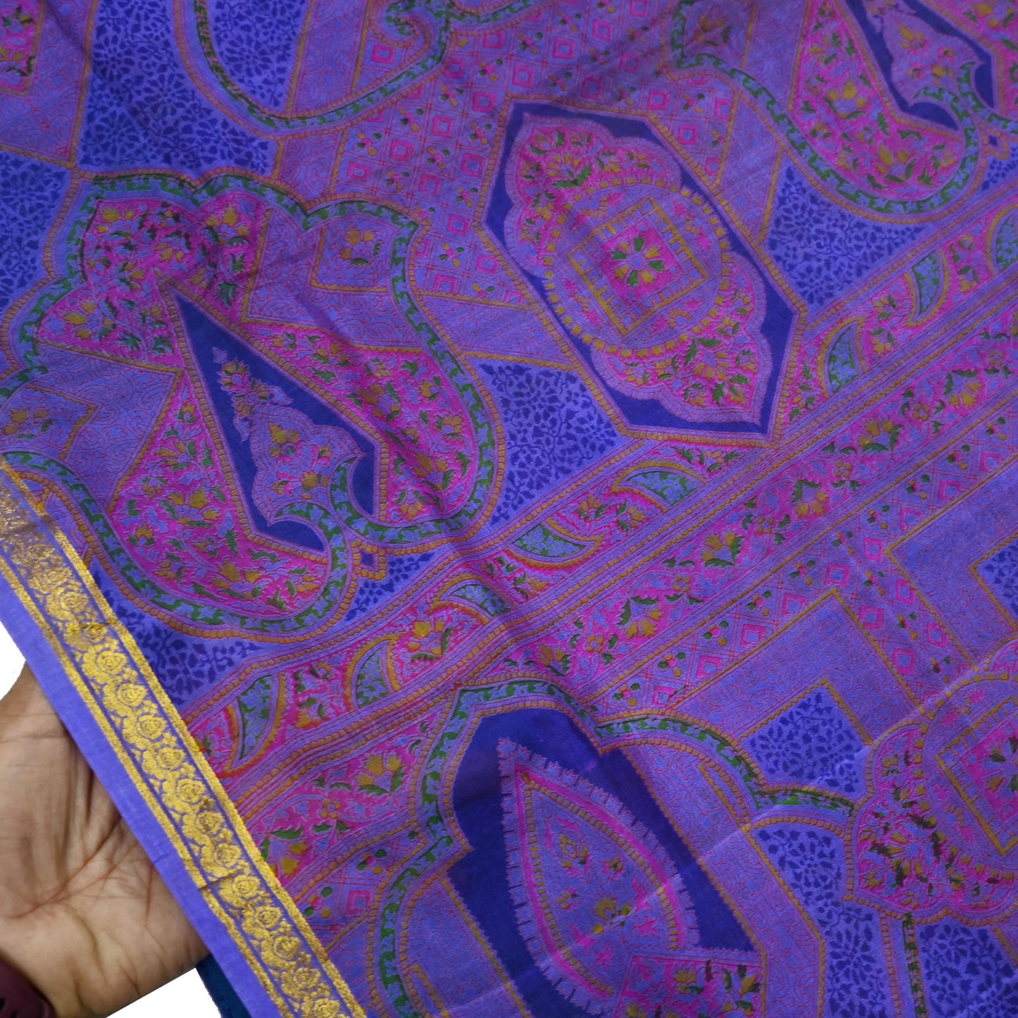 Indian Vintage Sari Purple Pure Silk Woven Printed Saree Craft Fabric 6yd Sewing DressMaking Soft Woven Border Crafting Upcycle Quilting