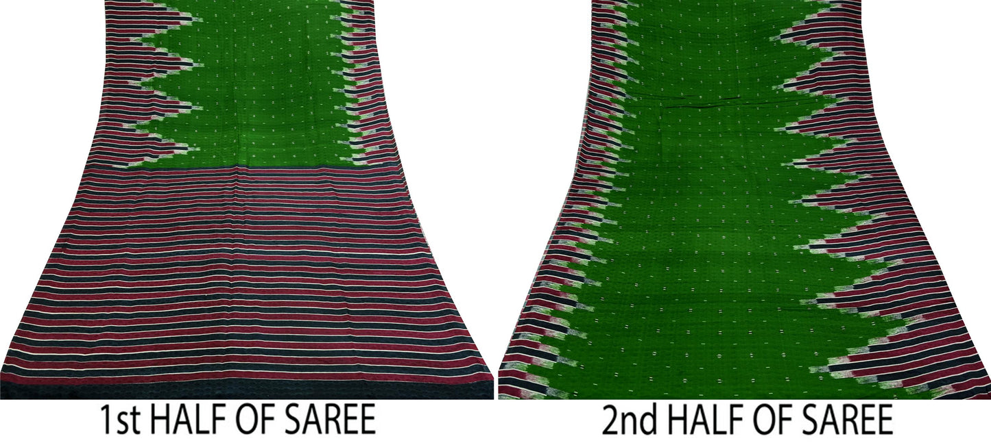 Indian Vintage Sari Green Pure Silk Printed Sarees 6yd Sewing Craft Fabric Dress Making Soft Floral Wrap Upcycle Used Quilting Crafting