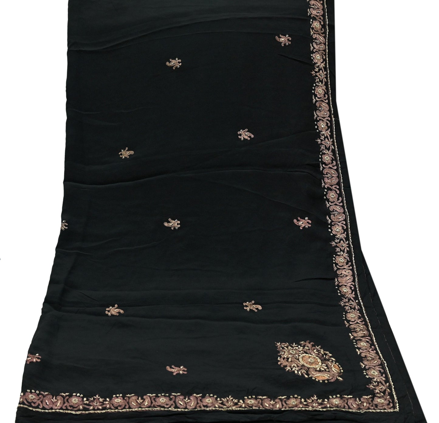 Indian Vintage Black Dupatta Long Stole Pure Crepe Silk Hand Embroidered Scarves Veil Scarf Wrap Hippie Boho Zardozi/ Dabka