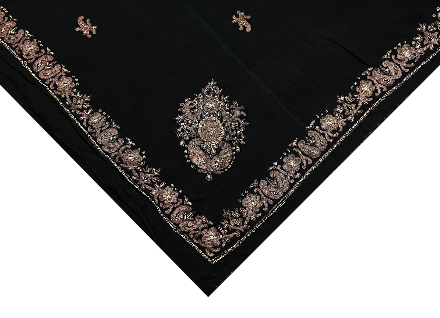 Indian Vintage Black Dupatta Long Stole Pure Crepe Silk Hand Embroidered Scarves Veil Scarf Wrap Hippie Boho Zardozi/ Dabka
