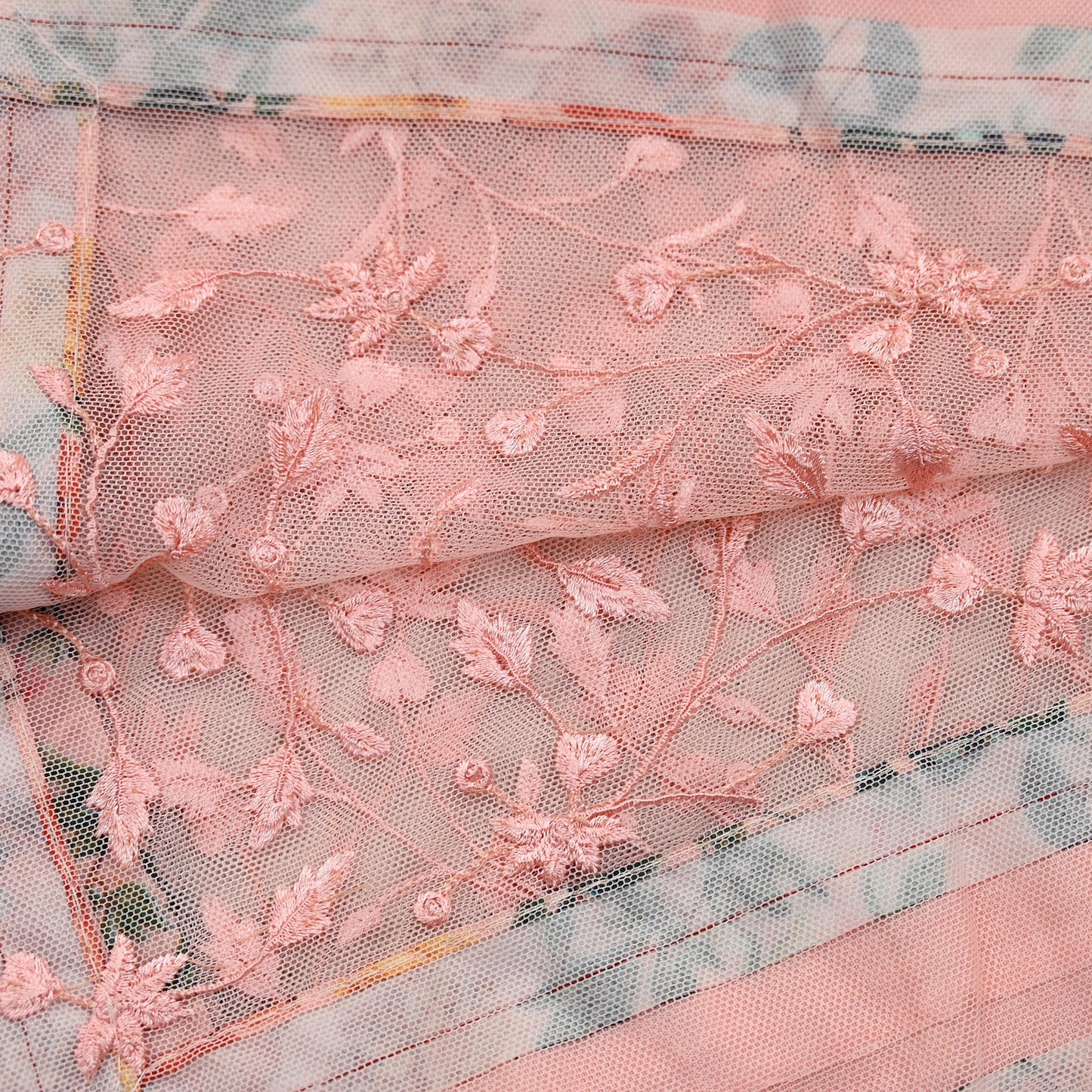 Indian Vintage Peach Dupatta Net Mesh Long Stole Hand Embroidered Scarves Veil Scarf Wrap Party wear