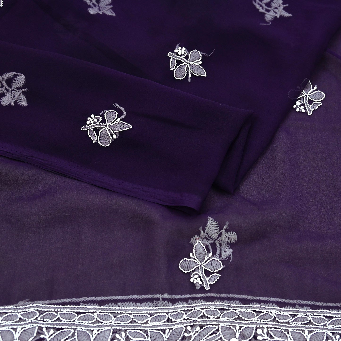 Indian Vintage Dupatta Purple Pure Georgette silk Long Stole Hand Embroidered Chikankari Stole Floral Scarf Scarves