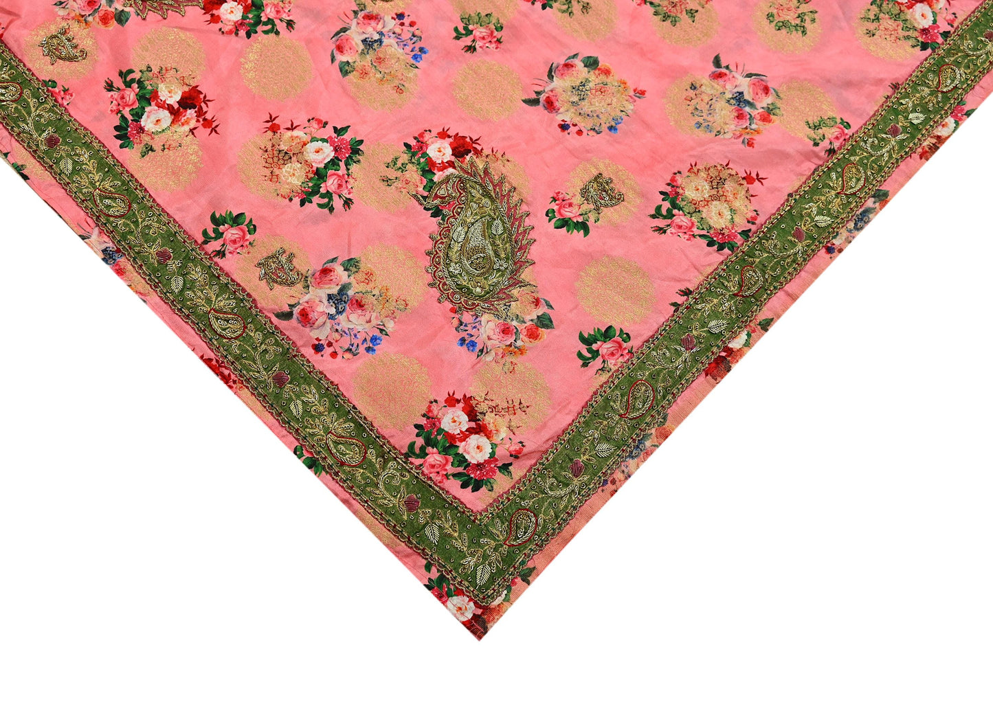 Indian Vintage Peach Sarees Hand Embroidered Woven Brocade Sari Fabric 6Yd Sewing Ethnic Zardozi Zari Floral Dress making