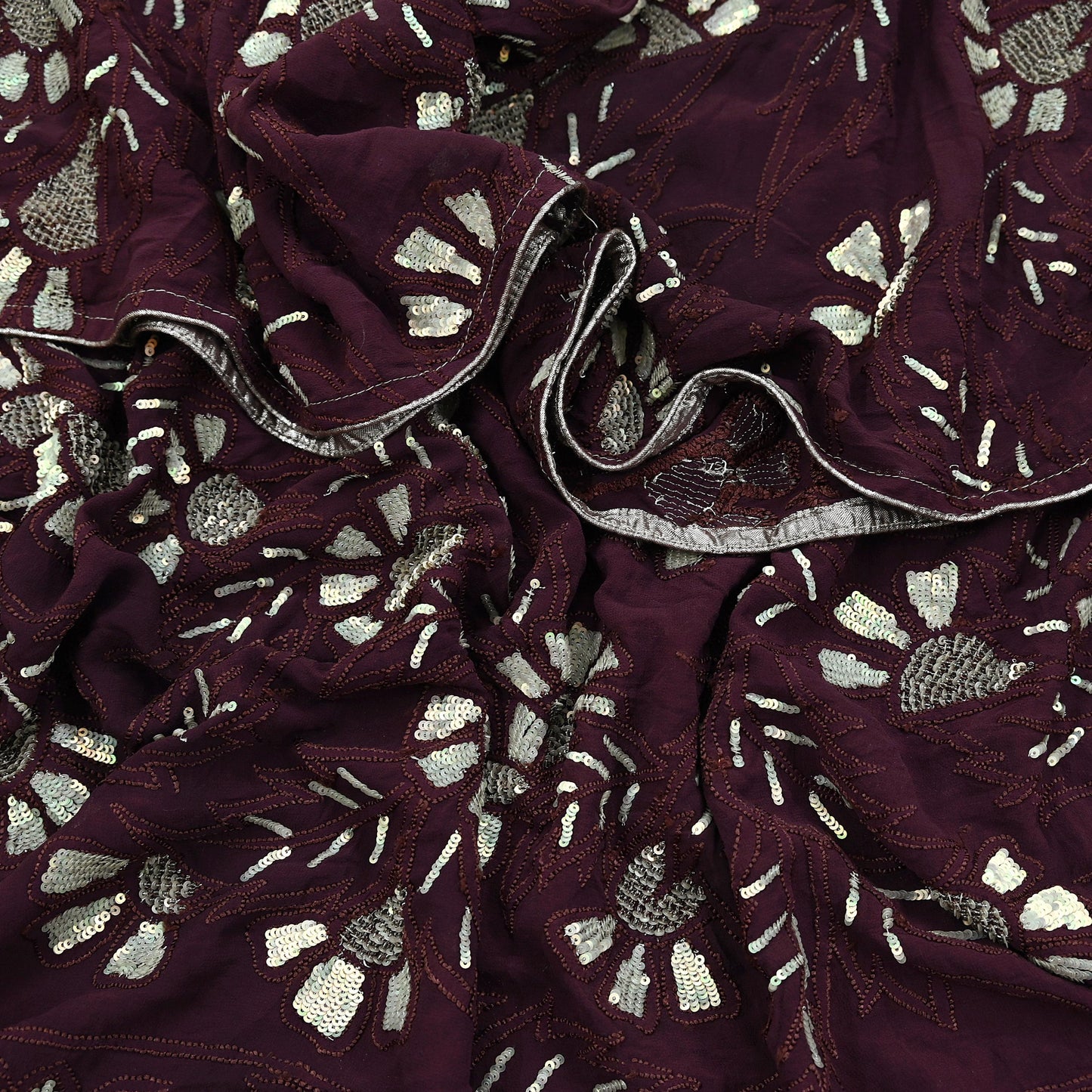 Indian Vintage Heavy Maroon Dupatta Pure Georgette silk Long Stole Hand Embroidered Chikankari Stole Scarf Scarves Veil