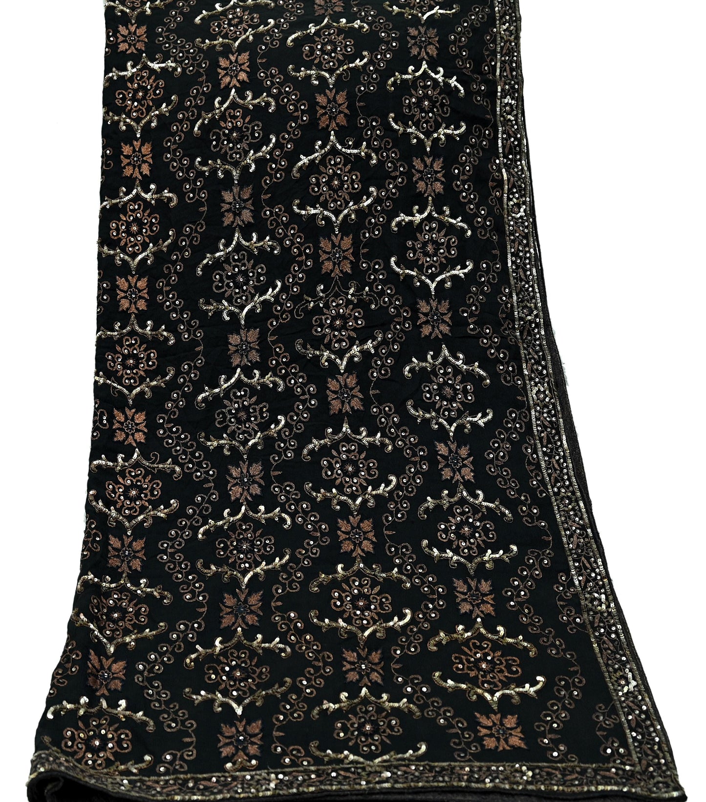 Indian Women Vintage Heavy Black Dupatta Pure silk Long Stole Hand Embroidered Hijab Scarves Veil Wrap Zari