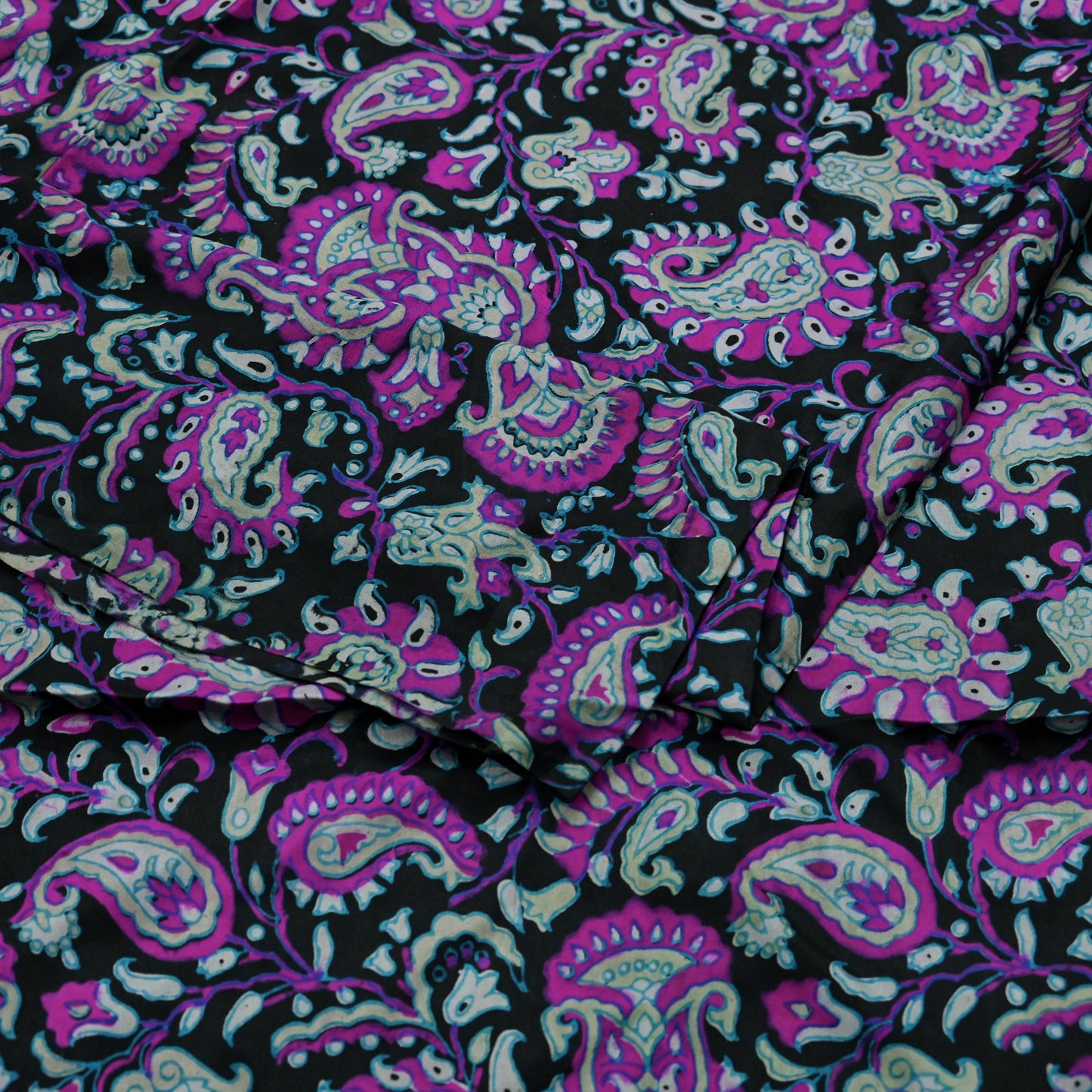 Indian Vintage Black Saree Pure Silk Block Printed Sari Craft Fabric 5yd Sewing DressMaking Soft Floral Quilting Crafting Upcycle