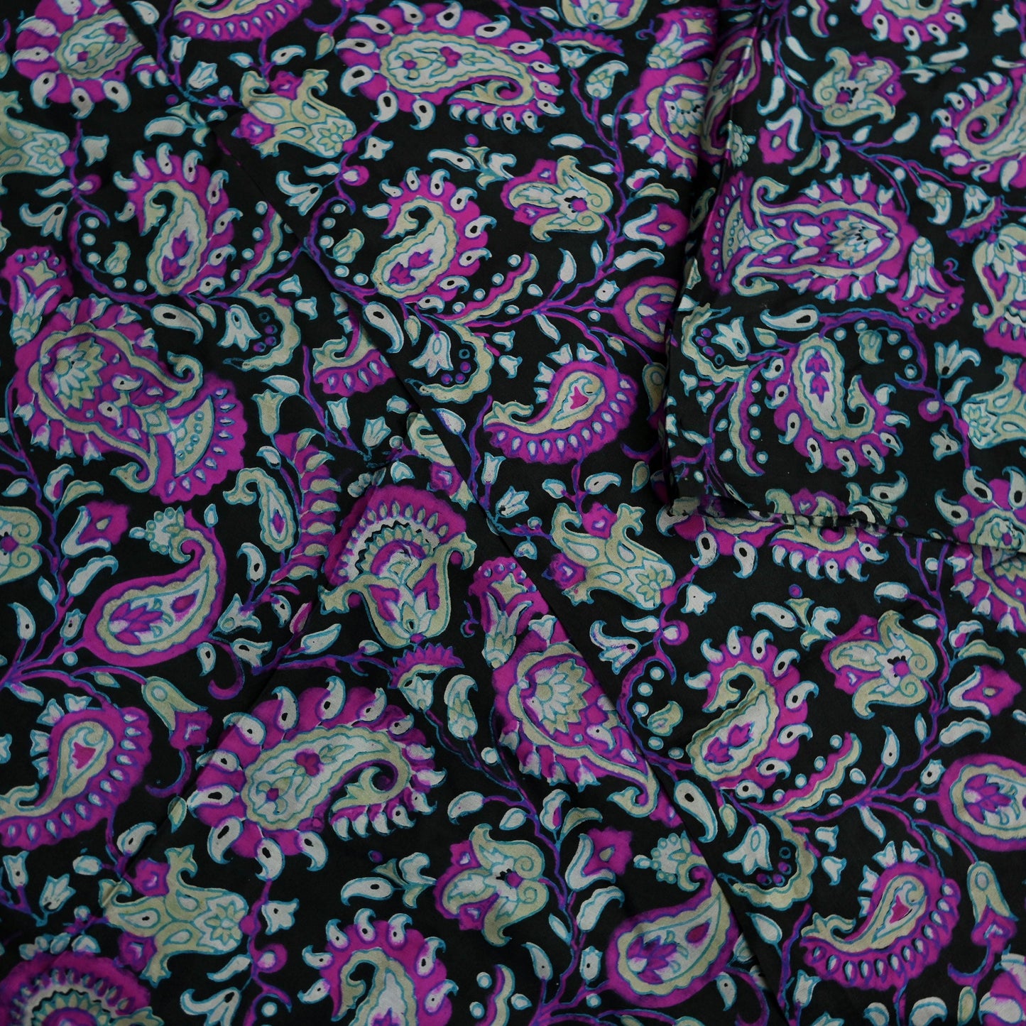 Indian Vintage Black Saree Pure Silk Block Printed Sari Craft Fabric 5yd Sewing DressMaking Soft Floral Quilting Crafting Upcycle