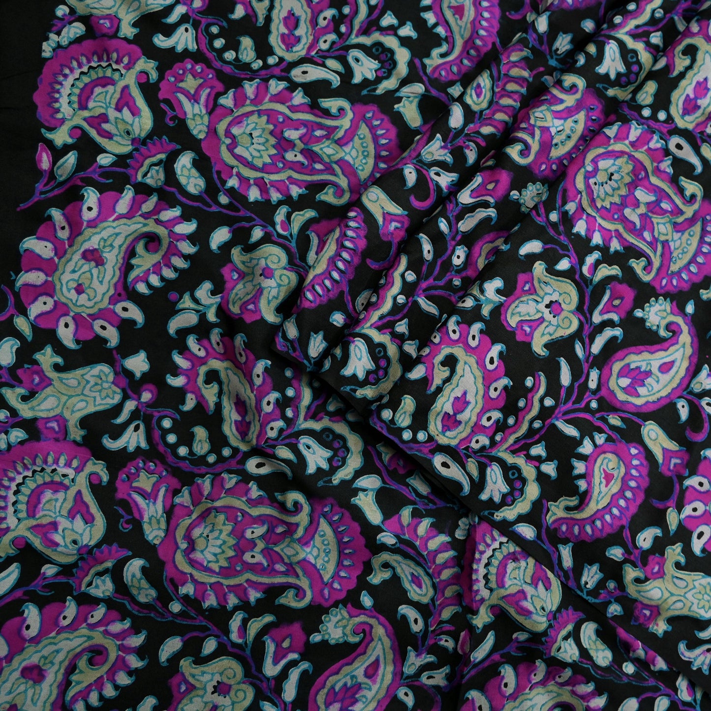 Indian Vintage Black Saree Pure Silk Block Printed Sari Craft Fabric 5yd Sewing DressMaking Soft Floral Quilting Crafting Upcycle