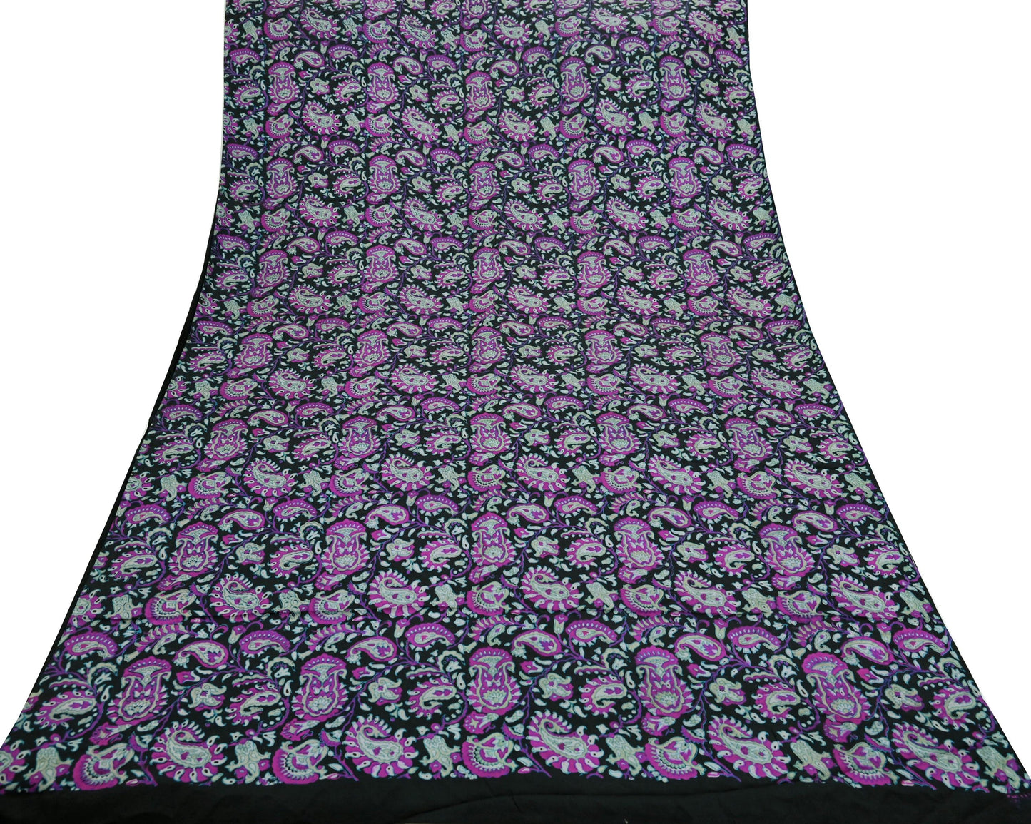 Indian Vintage Black Saree Pure Silk Block Printed Sari Craft Fabric 5yd Sewing DressMaking Soft Floral Quilting Crafting Upcycle