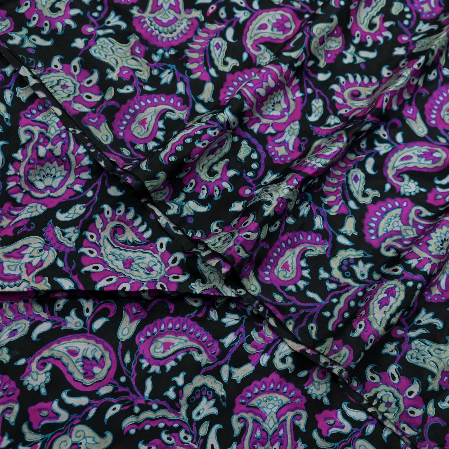Indian Vintage Black Saree Pure Silk Block Printed Sari Craft Fabric 5yd Sewing DressMaking Soft Floral Quilting Crafting Upcycle