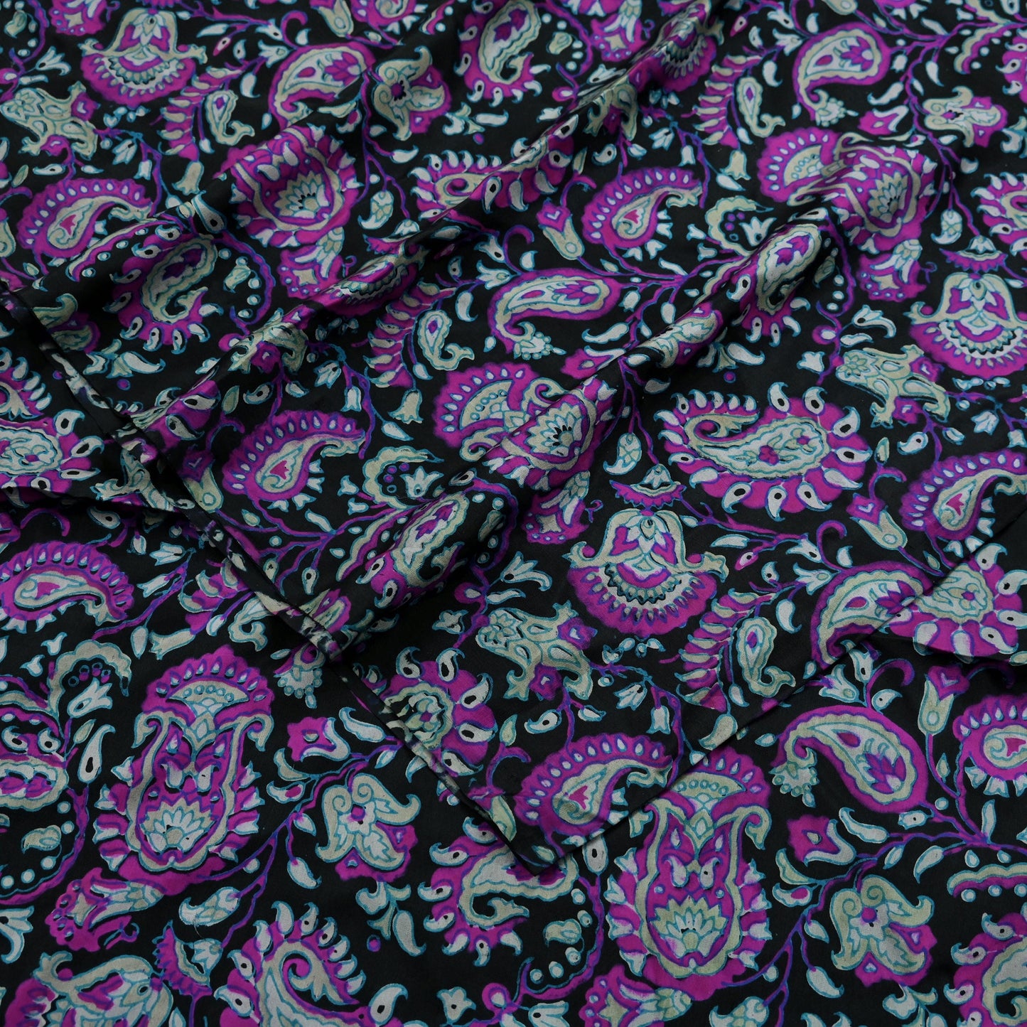 Indian Vintage Black Saree Pure Silk Block Printed Sari Craft Fabric 5yd Sewing DressMaking Soft Floral Quilting Crafting Upcycle
