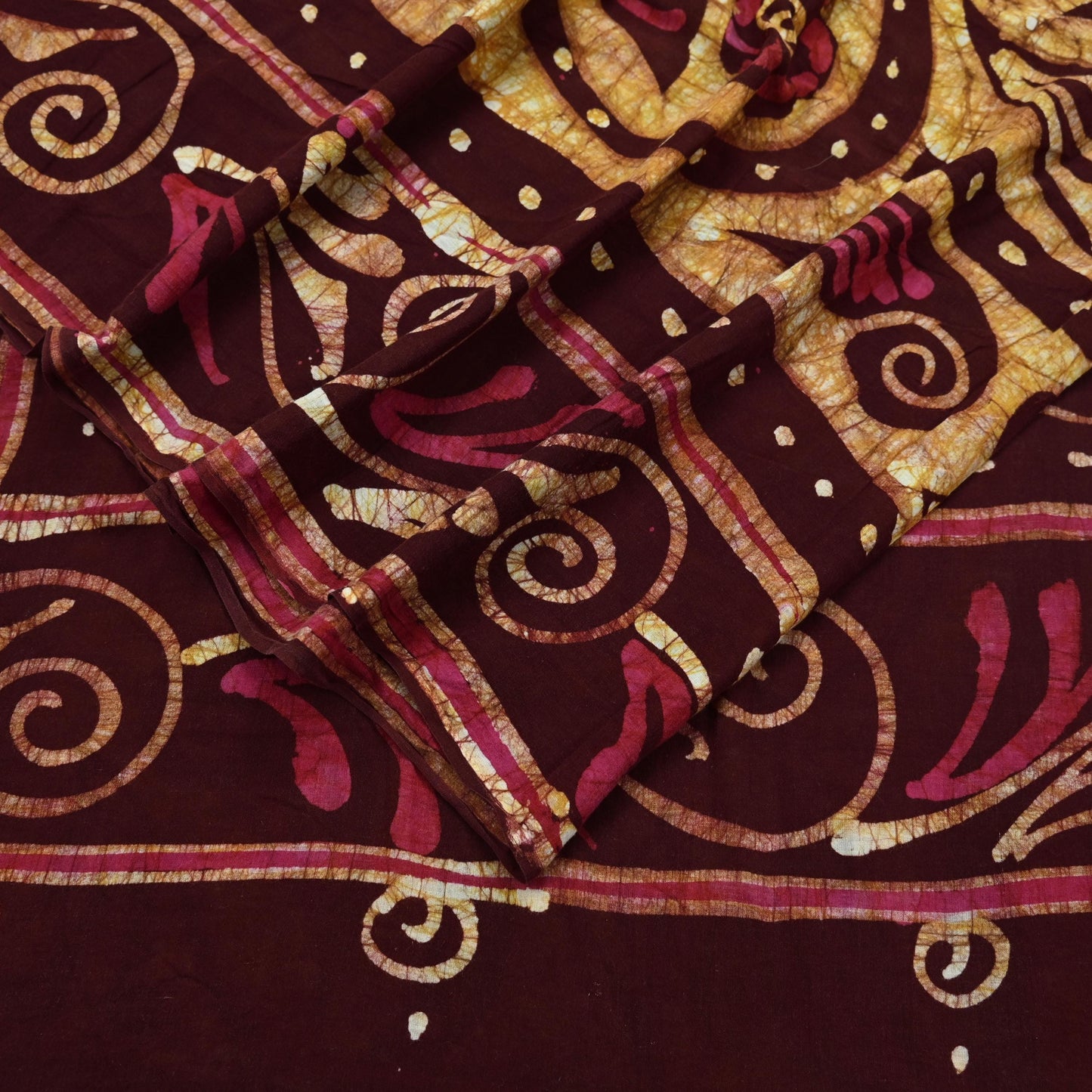 Indian Vintage Maroon & Beige Saree Batik Printed 100% Pure Cotton Indian Sari Craft Soft Fabric 5Yard Sewing Sarong Wrap Boho