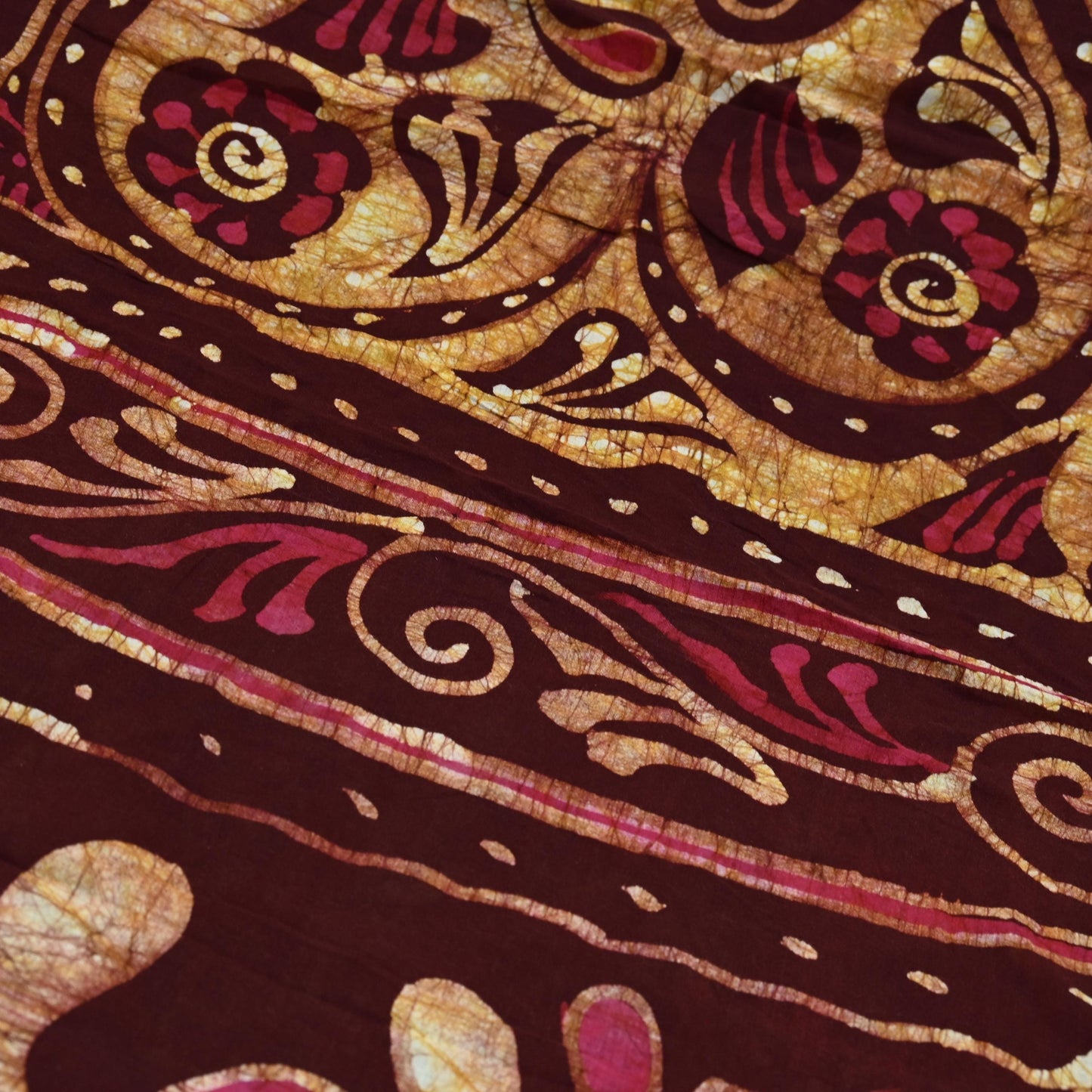 Indian Vintage Maroon & Beige Saree Batik Printed 100% Pure Cotton Indian Sari Craft Soft Fabric 5Yard Sewing Sarong Wrap Boho