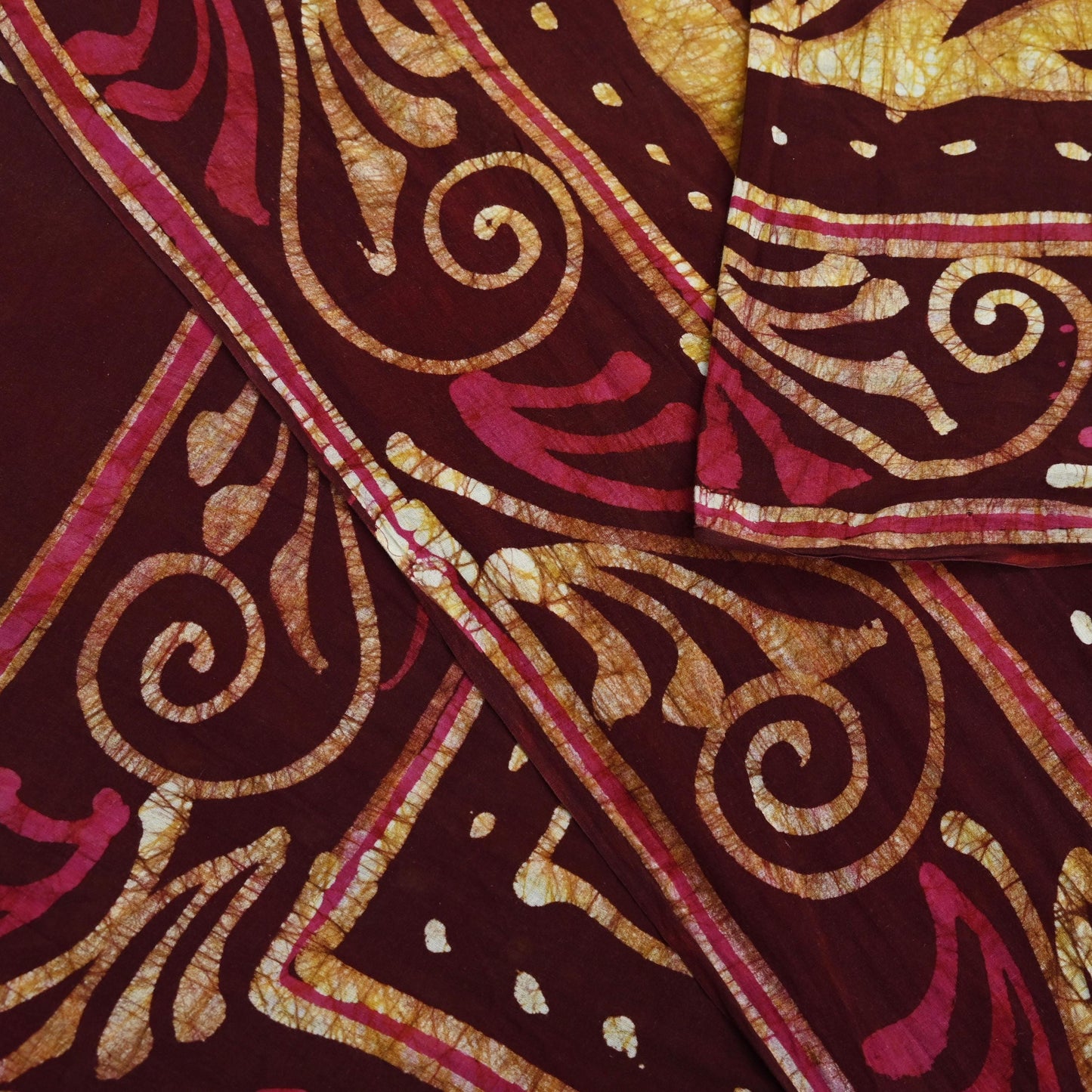 Indian Vintage Maroon & Beige Saree Batik Printed 100% Pure Cotton Indian Sari Craft Soft Fabric 5Yard Sewing Sarong Wrap Boho