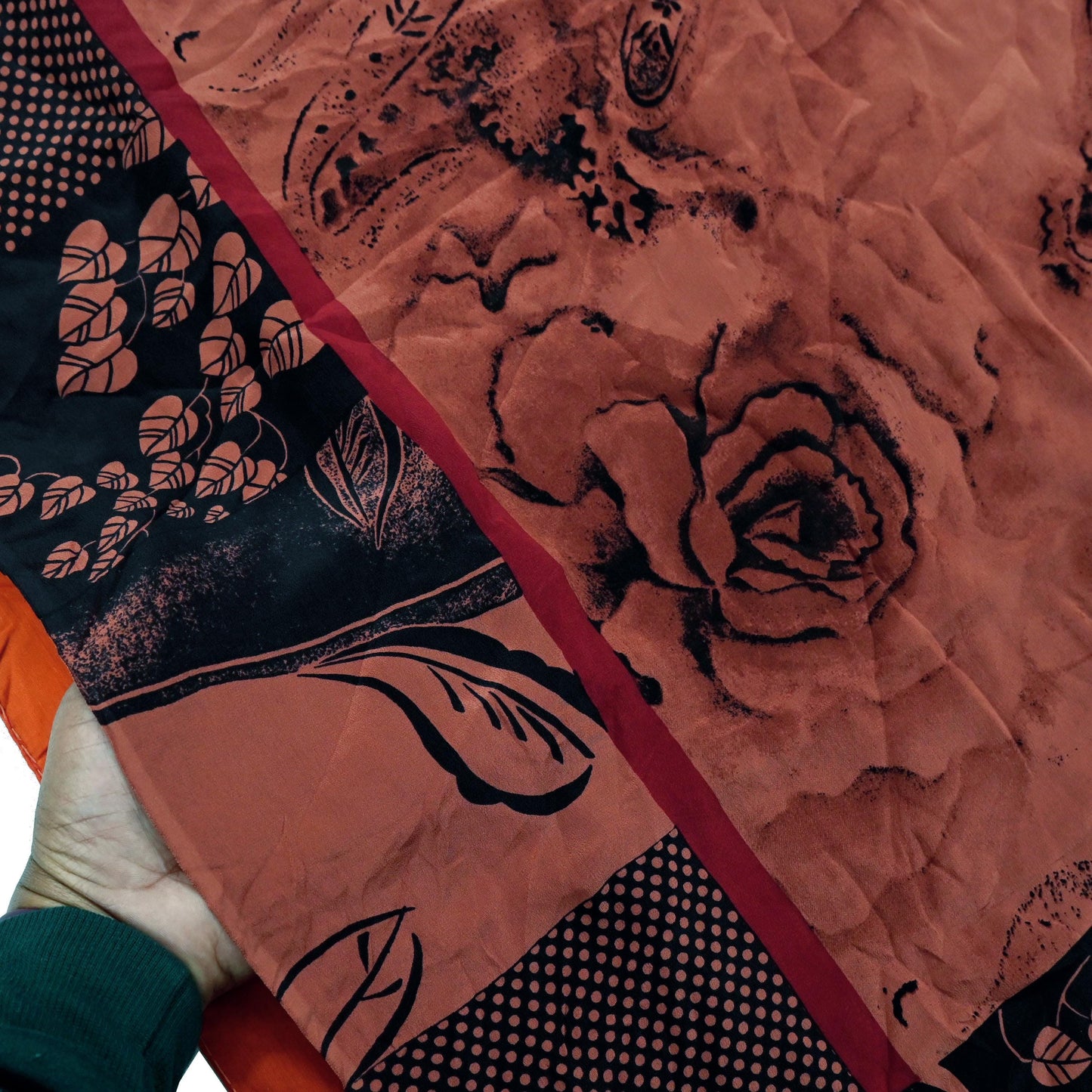 Indian Vintage Brown & Black Saree Pure Crepe Silk Printed Sari 5yd Sewing Floral Soft Craft Fabric Wrap Dress Making Crafting Quilting