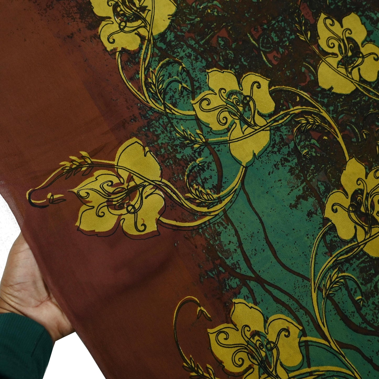 Women Vintage Sari Green Pure Georgette Silk Printed Saree Craft Fabric Sewing 5Yd Soft Light Dress Making Floral Quilting Crafting Upcycle