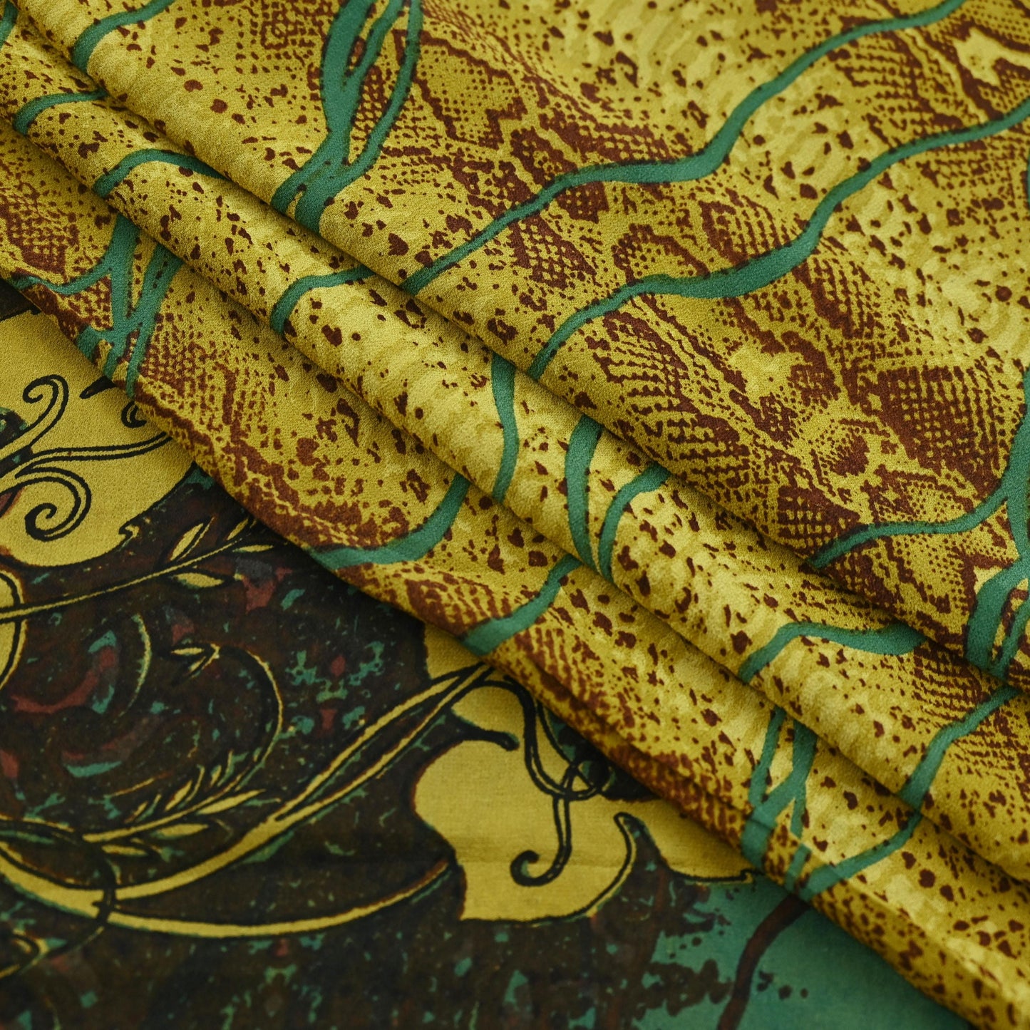 Women Vintage Sari Green Pure Georgette Silk Printed Saree Craft Fabric Sewing 5Yd Soft Light Dress Making Floral Quilting Crafting Upcycle