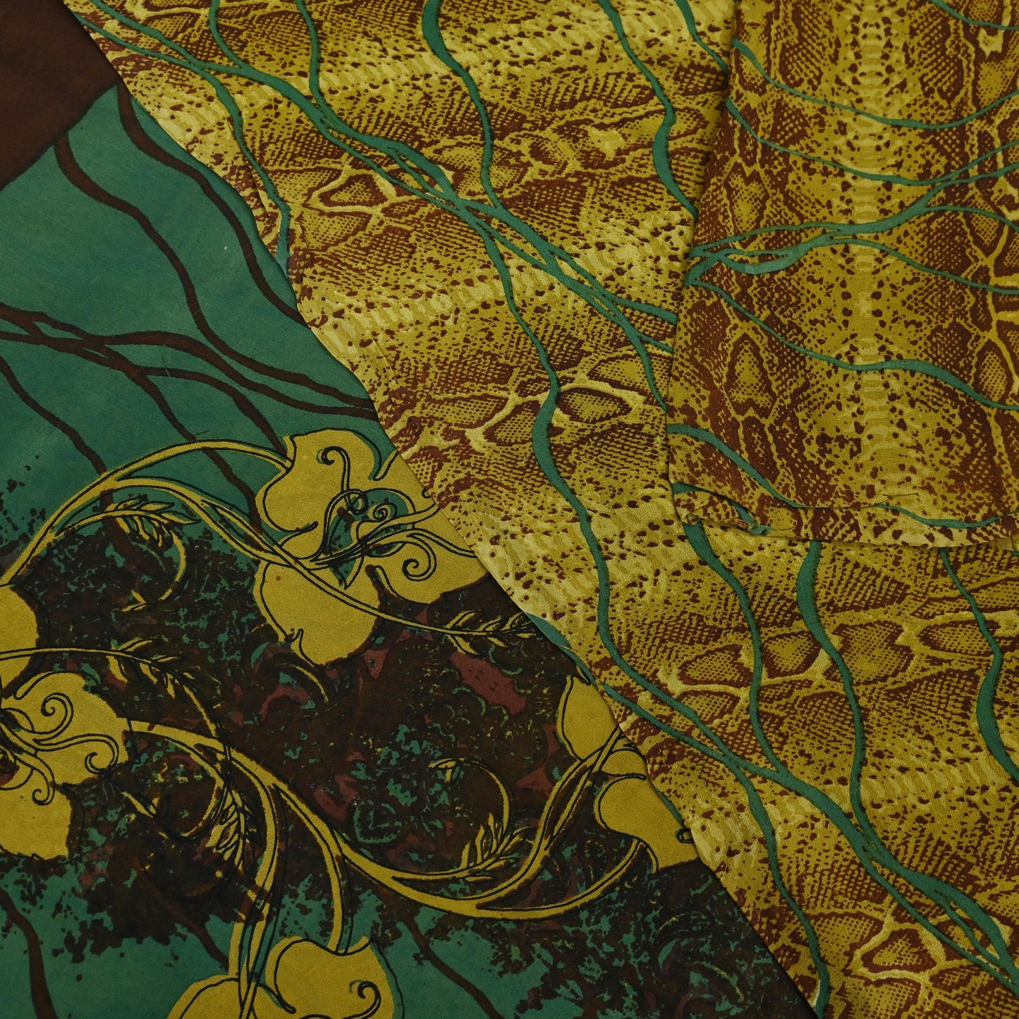 Women Vintage Sari Green Pure Georgette Silk Printed Saree Craft Fabric Sewing 5Yd Soft Light Dress Making Floral Quilting Crafting Upcycle