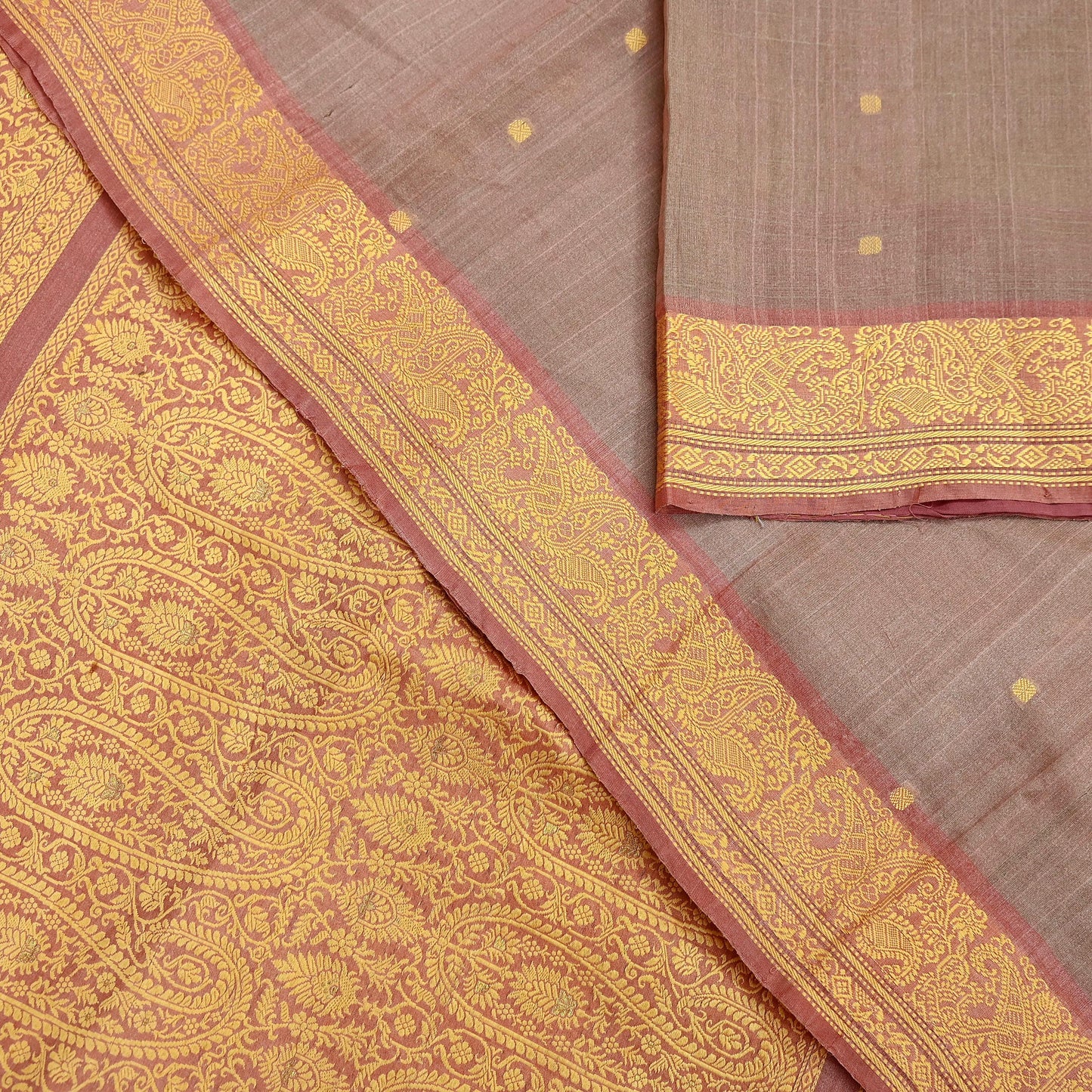 Indian Vintage Sari Brown 100% Pure Silk Hand Woven Sarees Craft Fabric 5Yd Ethnic Sewing Dress making Crafting Quilting Upcycle