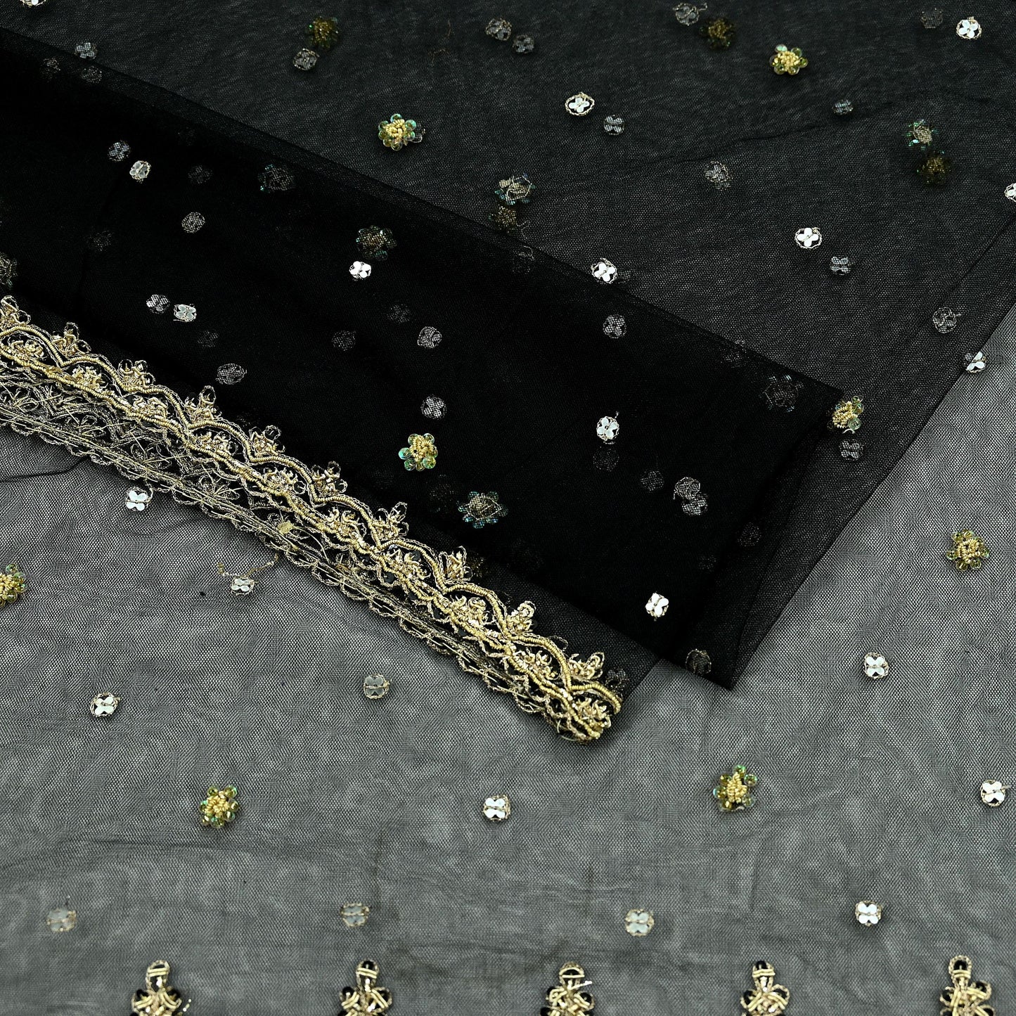Indian Vintage Sari Black Net/Mesh Hand Embroidered Sarees Craft Fabric 5Yd Sewing Soft Zardozi/Dabka Zari Sequins Wedding sarees