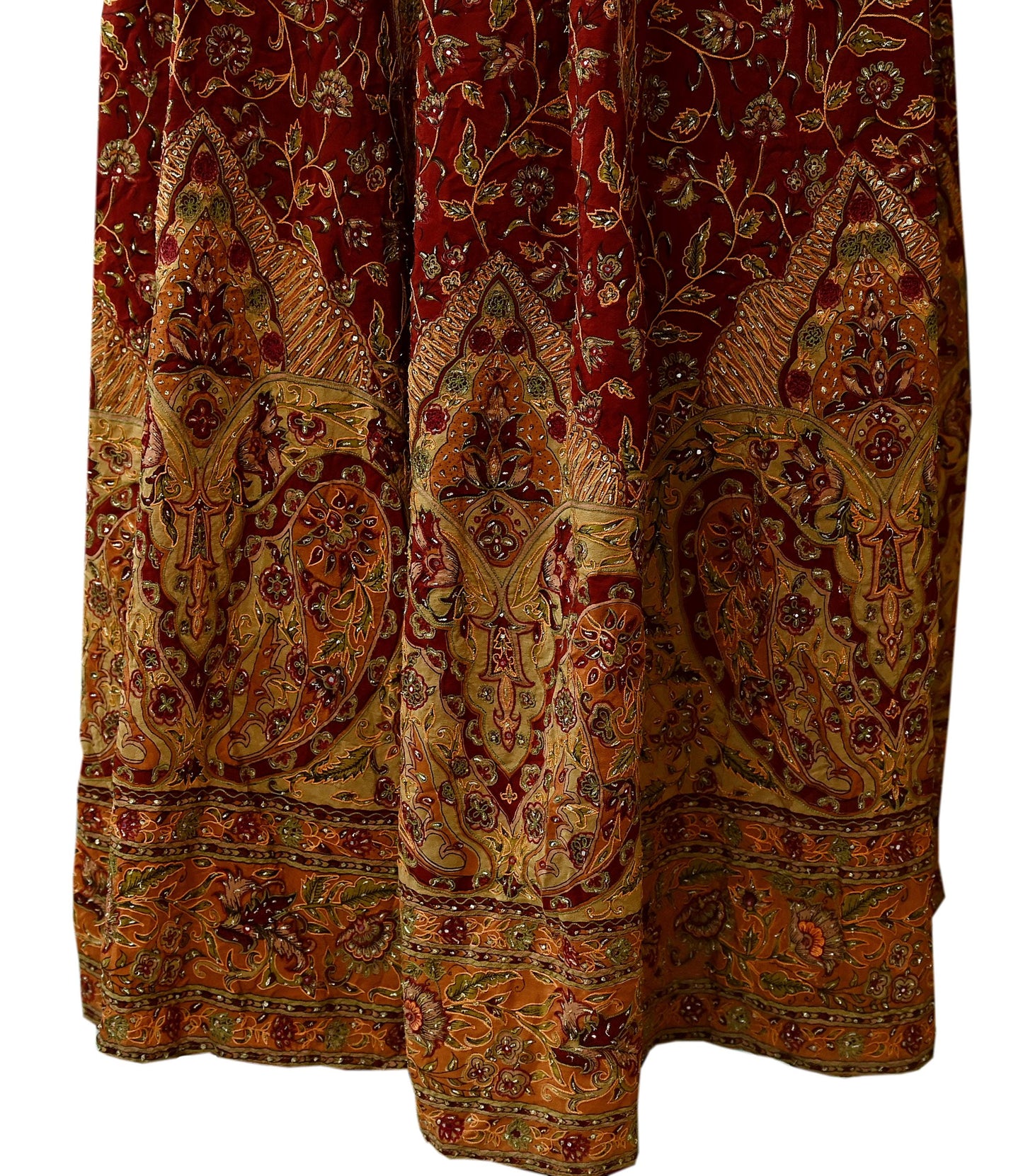Indian Pre-owned Maroon Pure Silk Hand Embroidered Ritu Kumar Designer Lehenga/Skirt Ethnic Bollywood Party Wear