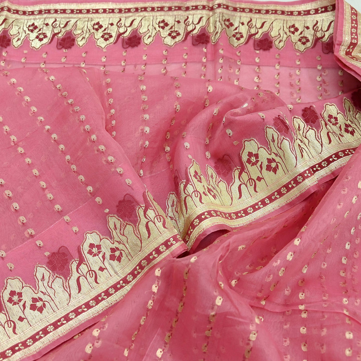 Indian Vintage Pink Heavy Sari Wedding Pure Organza Silk Hand Woven Banarasi Sarees Zari 5Yd Ethnic Dress Making Crafting