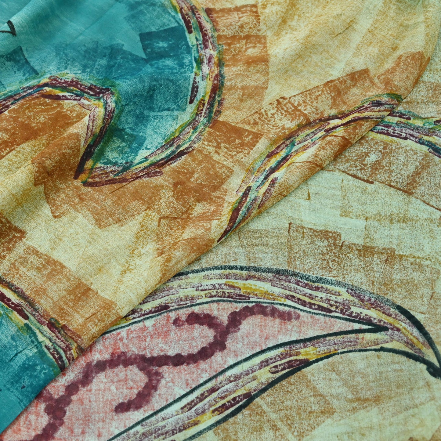 Indian Vintage Sari Beige & Blue Pure Georgette Silk Sarees Craft Fabric Sewing 5Yd Soft Light Dress Making Upcycle Quilting Crafting