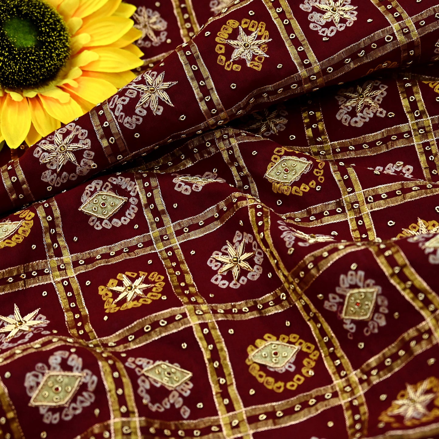 Indian Vintage Heavy Bridal Maroon Dupatta Pure Cotton Long Stole Hand Embroidered Bandhani Gharchola Scarves Wedding/Party Wear Paisley