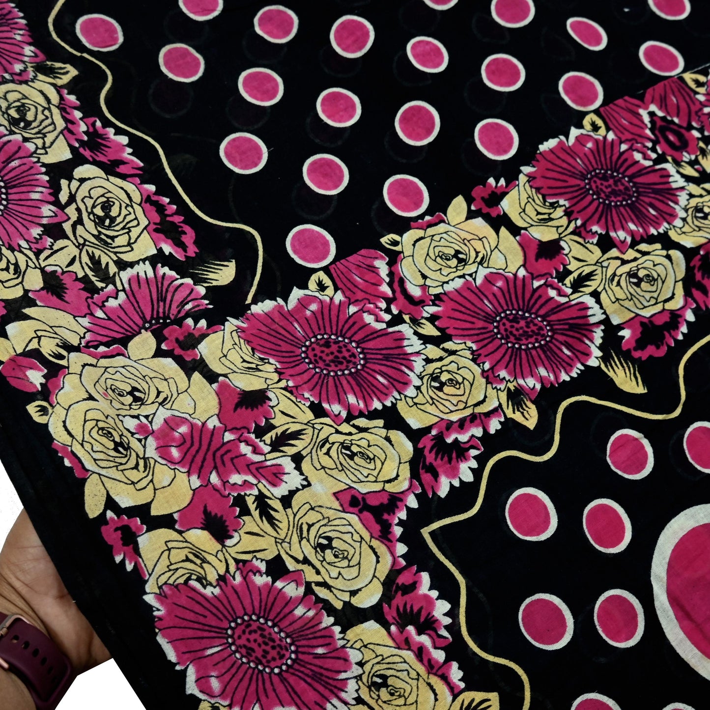Indian Vintage Sari Black Printed 100% Pure Cotton Saree Craft Fabric 5Yd Sewing Sarong Wrap Boho Floral Dress making Quilting Soft