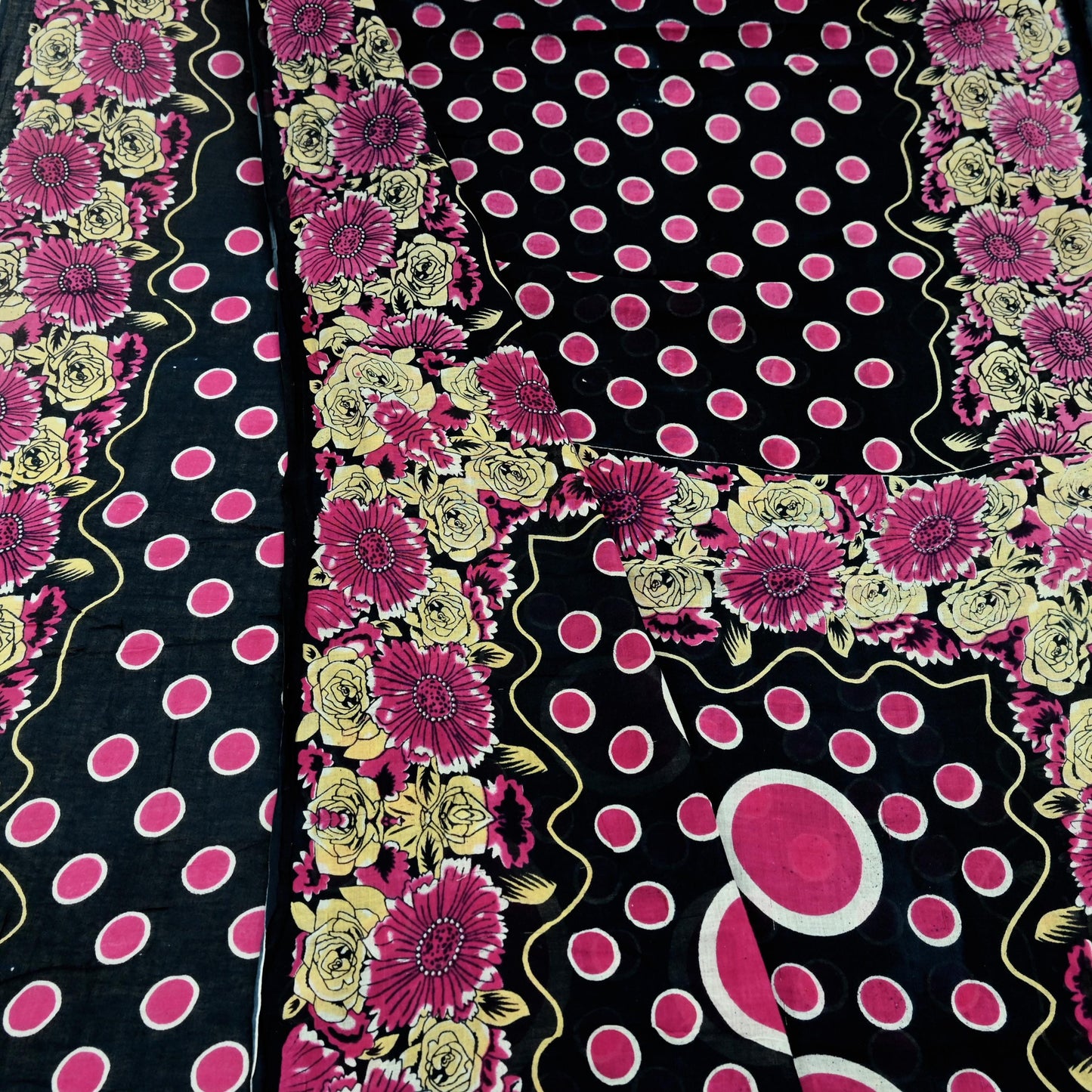 Indian Vintage Sari Black Printed 100% Pure Cotton Saree Craft Fabric 5Yd Sewing Sarong Wrap Boho Floral Dress making Quilting Soft