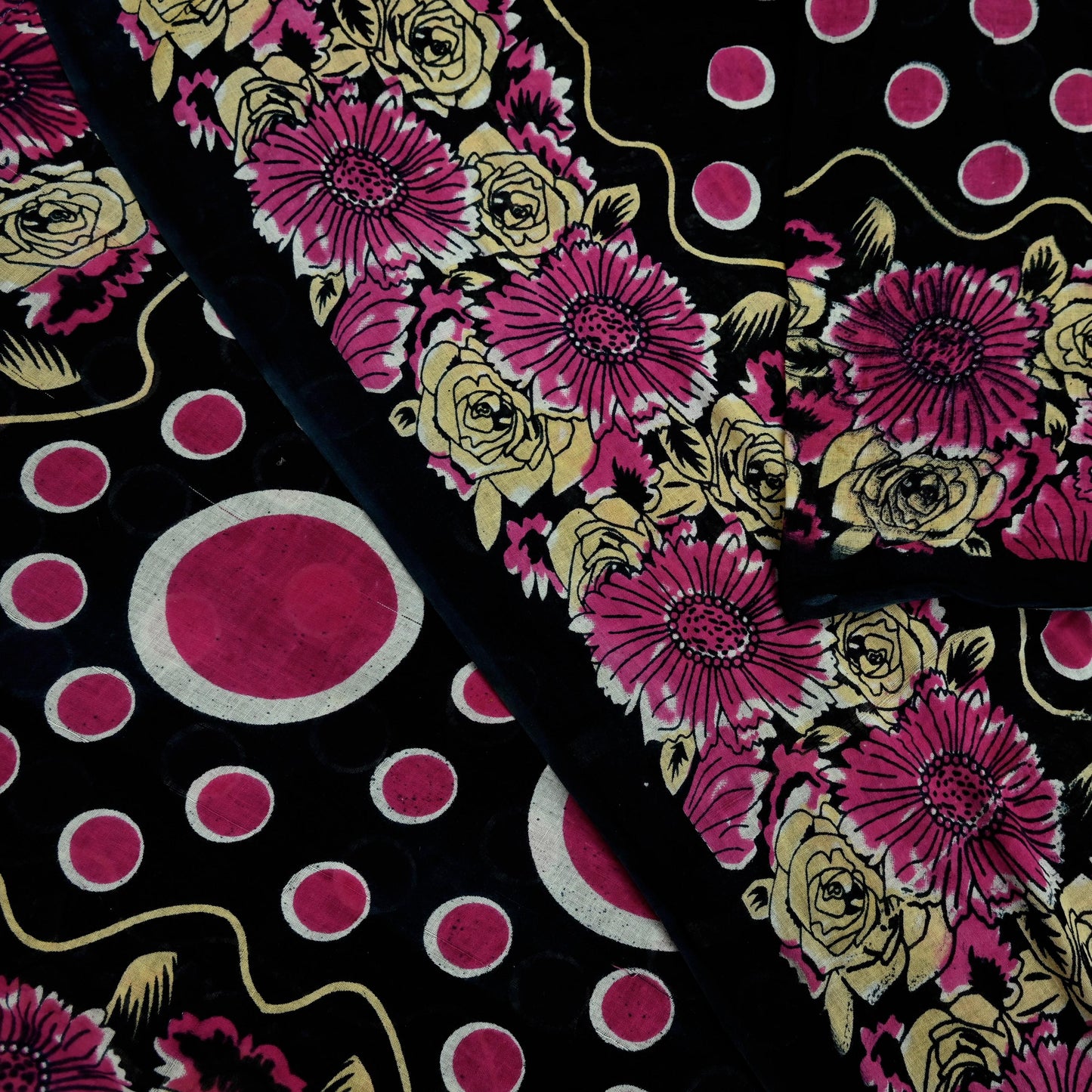 Indian Vintage Sari Black Printed 100% Pure Cotton Saree Craft Fabric 5Yd Sewing Sarong Wrap Boho Floral Dress making Quilting Soft