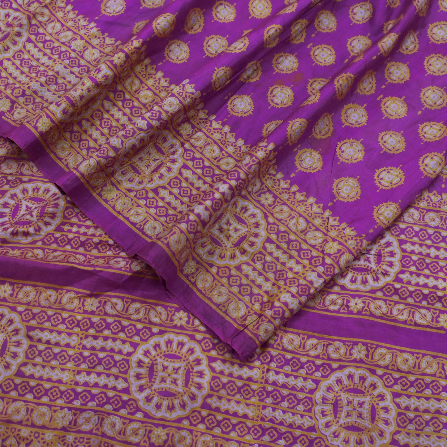 Indian Vintage Sari Purple 100% Pure Silk Printed Saree Fabric 5yd Sewing Craft Fabric DressMaking Soft Wrap Quilting Crafting Upcycle
