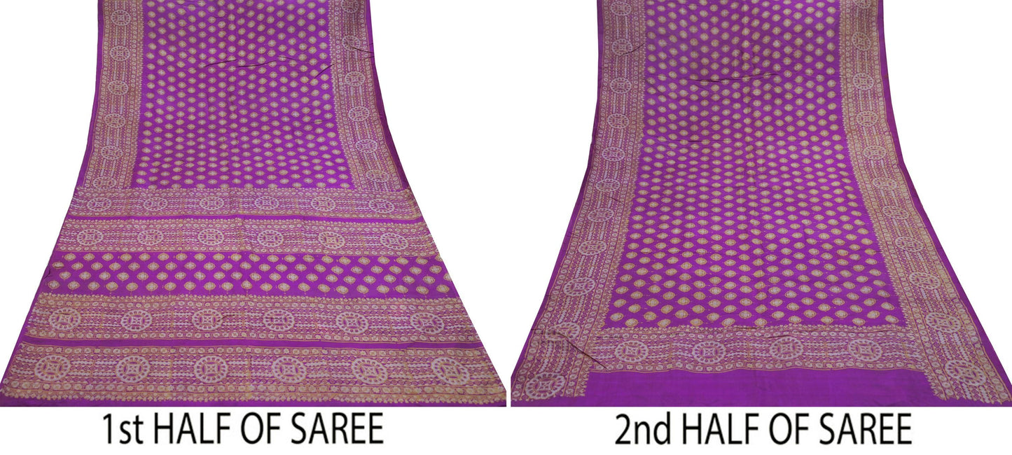 Indian Vintage Sari Purple 100% Pure Silk Printed Saree Fabric 5yd Sewing Craft Fabric DressMaking Soft Wrap Quilting Crafting Upcycle