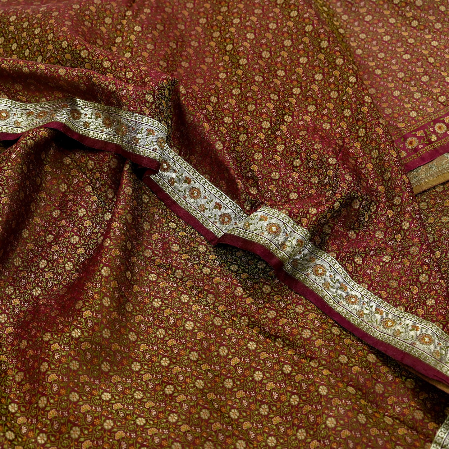Indian Vintage Sari Maroon Heavy Wedding Pure Satin Silk Woven Banarasi Tanchoi Saree 5Yd Ethnic Craft Fabric Upcycle Bridal Heavy Sarees