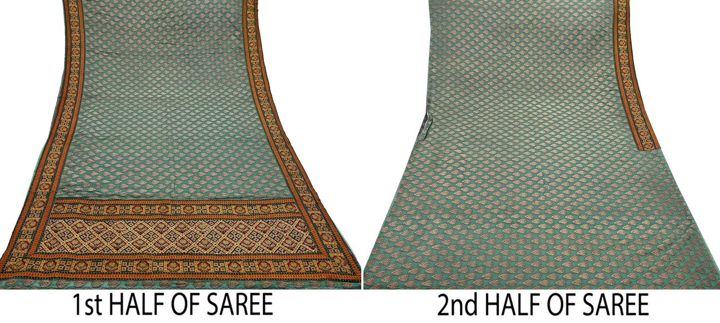 Vintage Heavy Wedding Green Sari Hand Embroidered Banarsi Brocade Sarees Zari/Zardozi/Dabka 5Yd Dress making Crafting Quilting