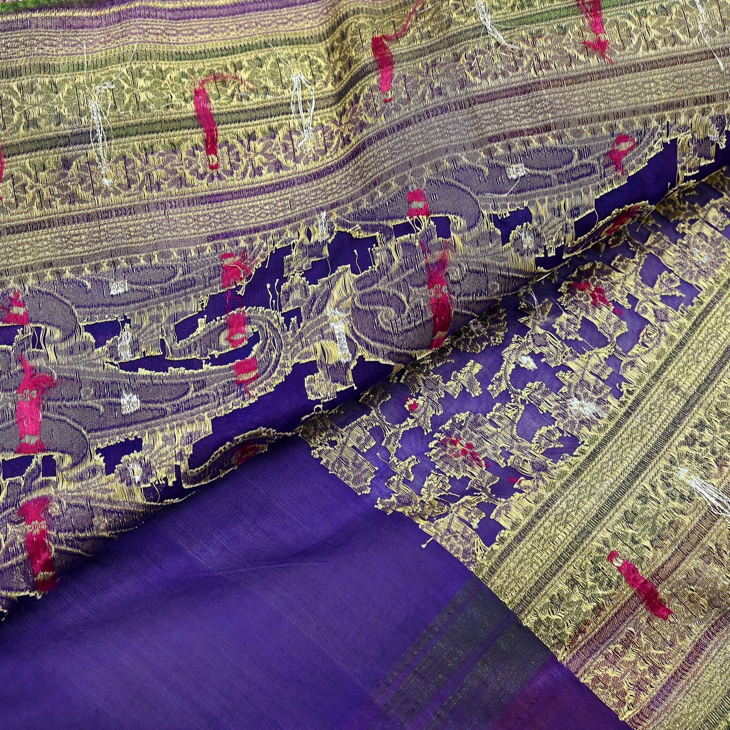 Indian Vintage Sari Heavy Purple Pure Organza Silk Woven Brocade Banarasi Sarees Zari 5Yd Ethnic Fabric Dress Making Wedding Sarees