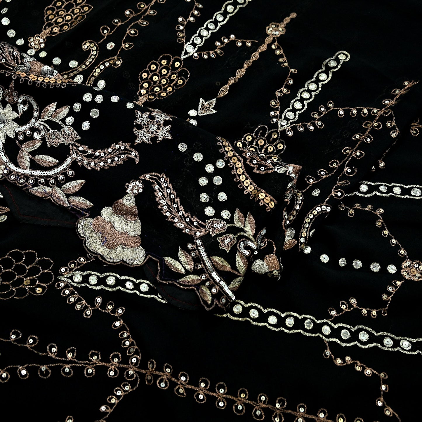Indian Vintage Heavy Sari Black Pure Georgette Silk Hand Beaded Sarees Craft Fabric 5Yd Sewing Soft Ethnic Wedding Heavy Sarees Dress making