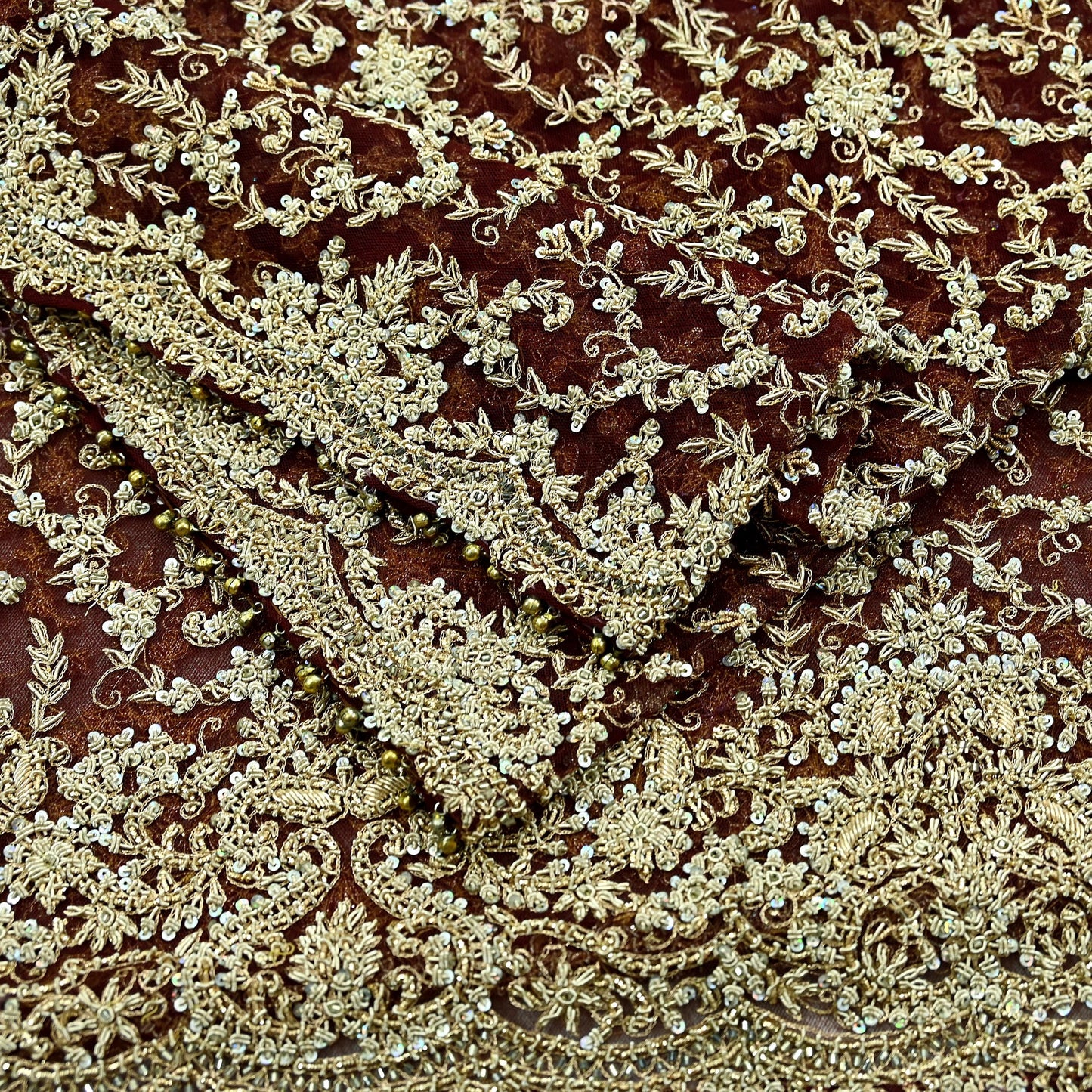 Indian Vintage Heavy Wedding Maroon Dupatta Net Mesh Long Stole Hand Embroidered Scarves Golden Zardozi Zari Sequins Dridal Veil Hijab