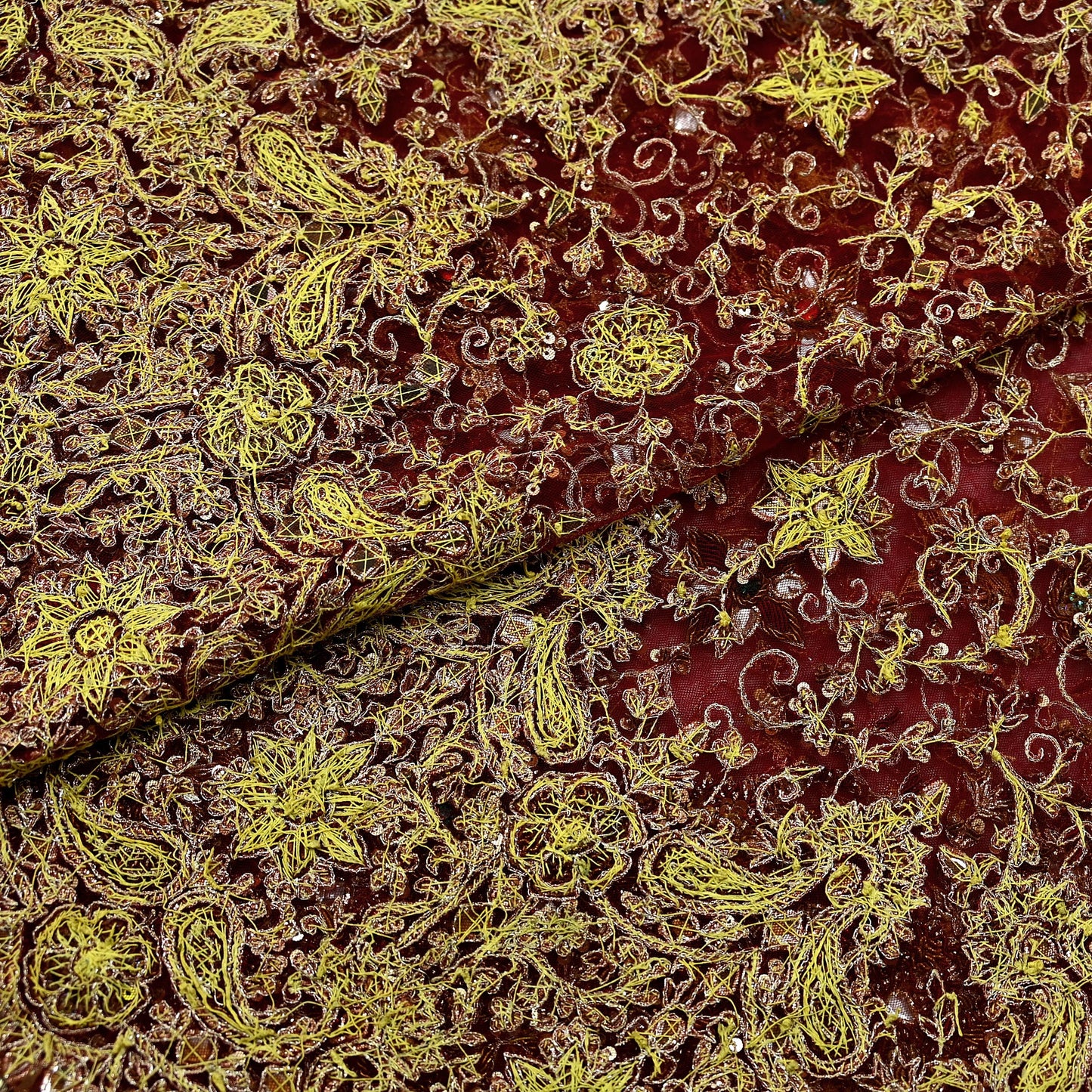 Indian Vintage Heavy Wedding Maroon Dupatta Net Mesh Long Stole Hand Embroidered Scarves Golden Zardozi Zari Sequins Dridal Veil Hijab