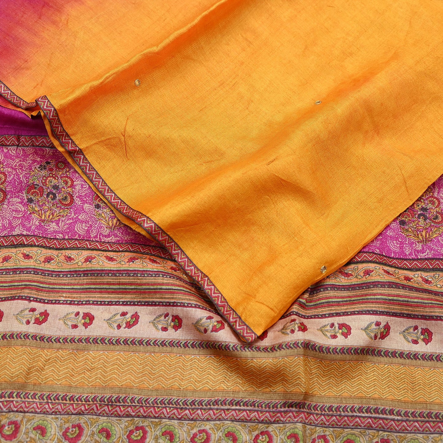 Indian Vintage Dupatta Pink & Saffron Long Stole Pure Silk Digital Printed Scarves Veil Hijab Wrap Scarf Boho