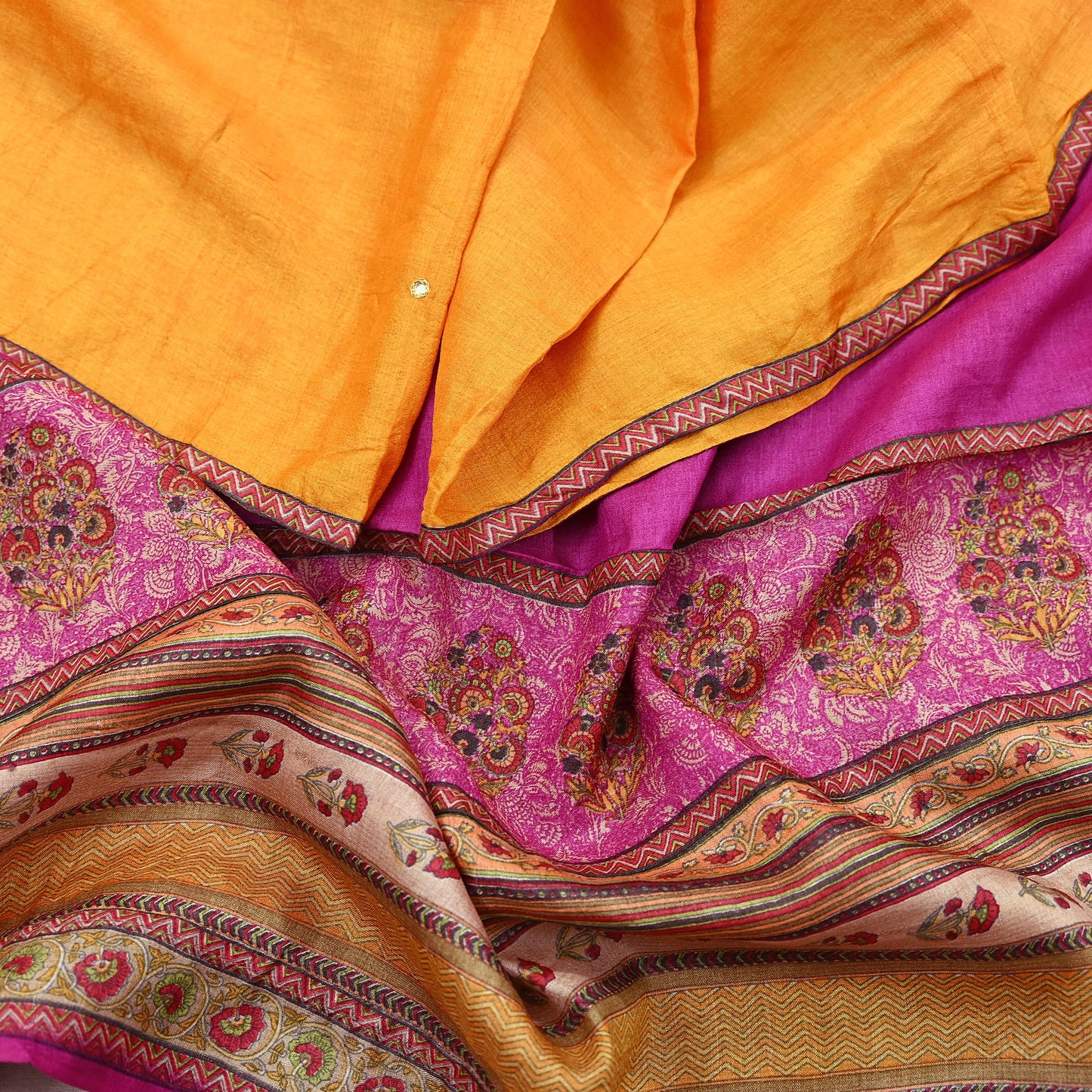 Indian Vintage Dupatta Pink & Saffron Long Stole Pure Silk Digital Printed Scarves Veil Hijab Wrap Scarf Boho