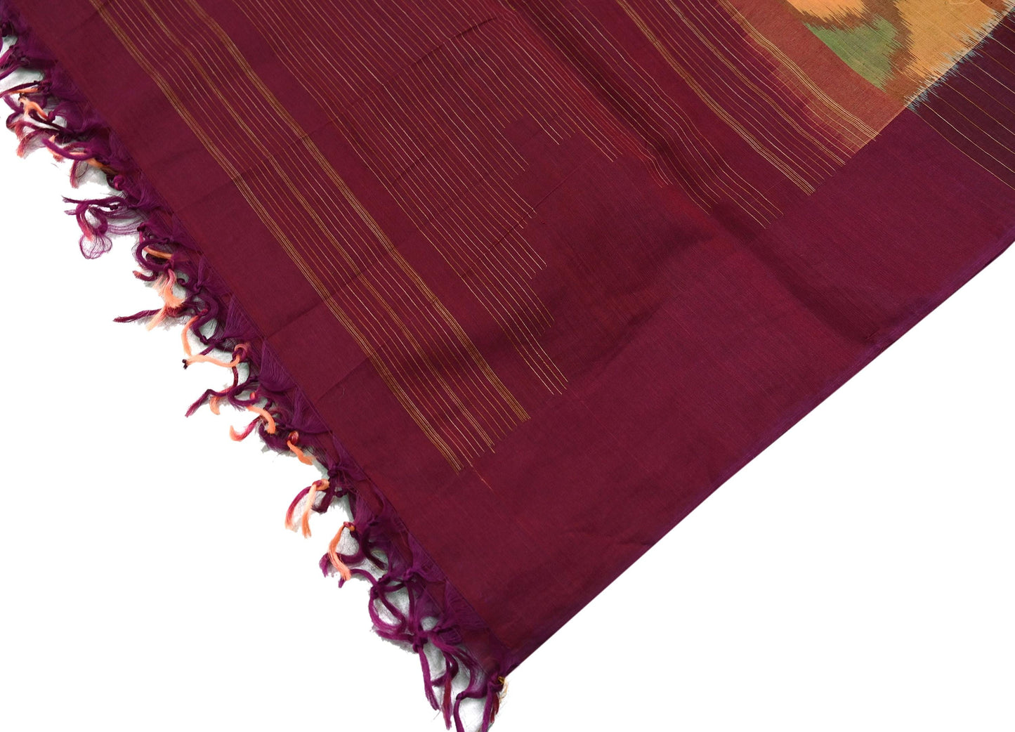 Indian Vintage Maroon & Peach Dupatta Long Stole Hand woven Sambalpuri Ikat Hijab Pure Silk Scarves Veil Fringes