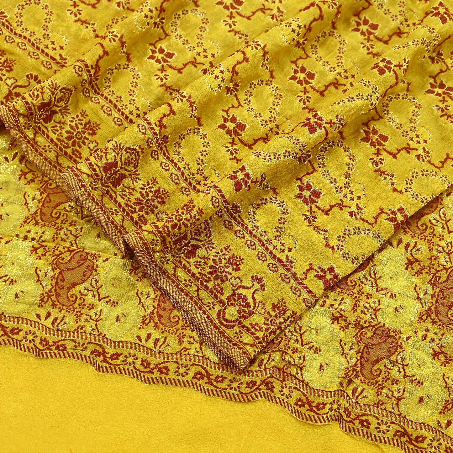 Indian Vintage Yellow Dupatta Long Stole Pure Georgette Silk Hand Woven Scarves Veil Scarf Wrap Hippie Boho Soft