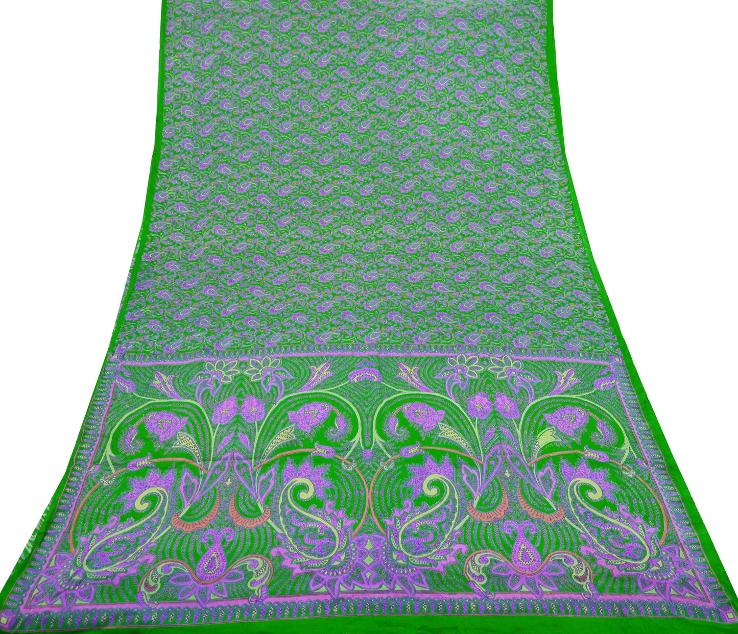 Indian Vintage Sari Green Pure Silk Printed Sarees Craft Fabric 6yd Sewing Dress Making Soft Floral Crafting quilting