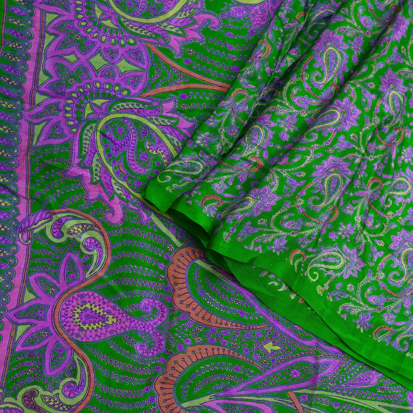 Indian Vintage Sari Green Pure Silk Printed Sarees Craft Fabric 6yd Sewing Dress Making Soft Floral Crafting quilting