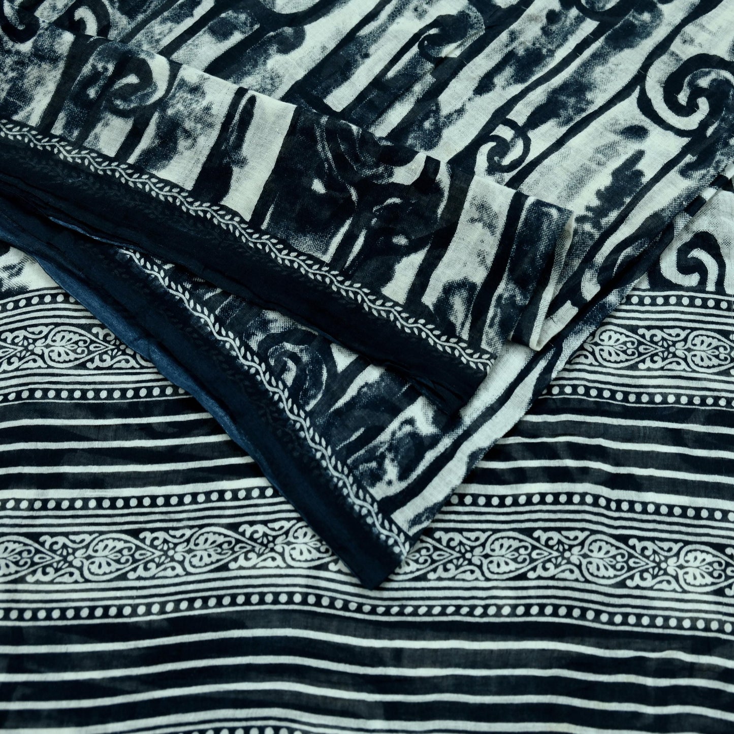 Indian Vintage Sari Black & White Printed Pure Cotton Sarees Craft Fabric 5Yd Sewing Soft Sarong Wrap Boho Paisley Quilting Crafting